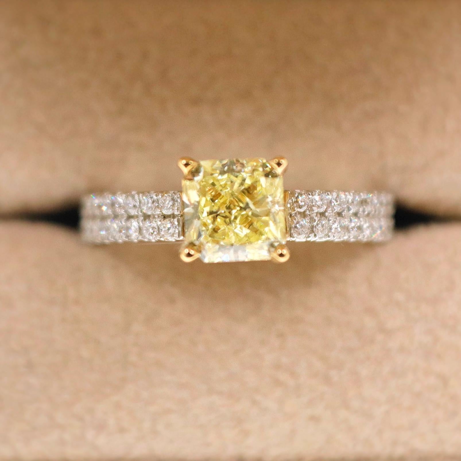 Fancy Yellow Radiant 1.62 TCW Diamond Engagement Ring with Pave Diamond Accents 1