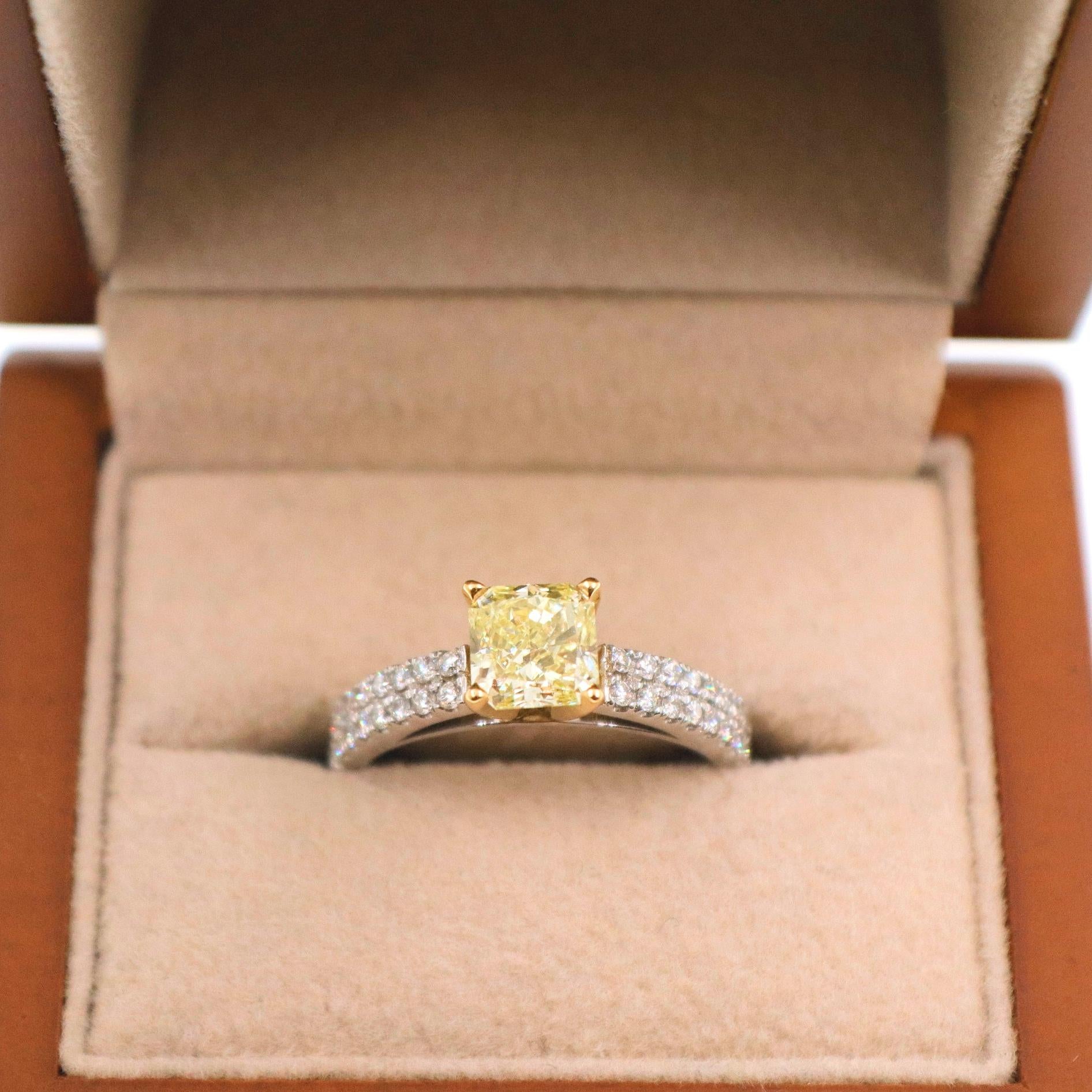 Fancy Yellow Radiant 1.62 TCW Diamond Engagement Ring with Pave Diamond Accents 2