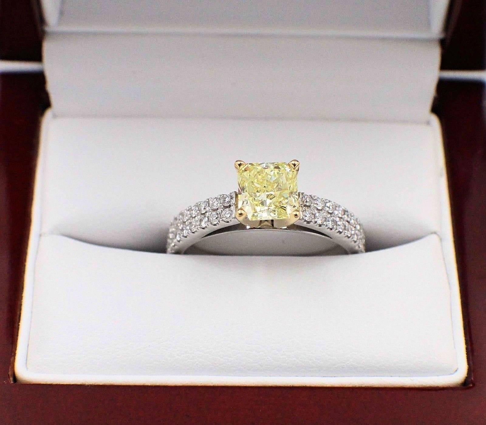 Women's Fancy Yellow Radiant 1.62 TCW Diamond Engagement Ring with Pave Diamond Accents