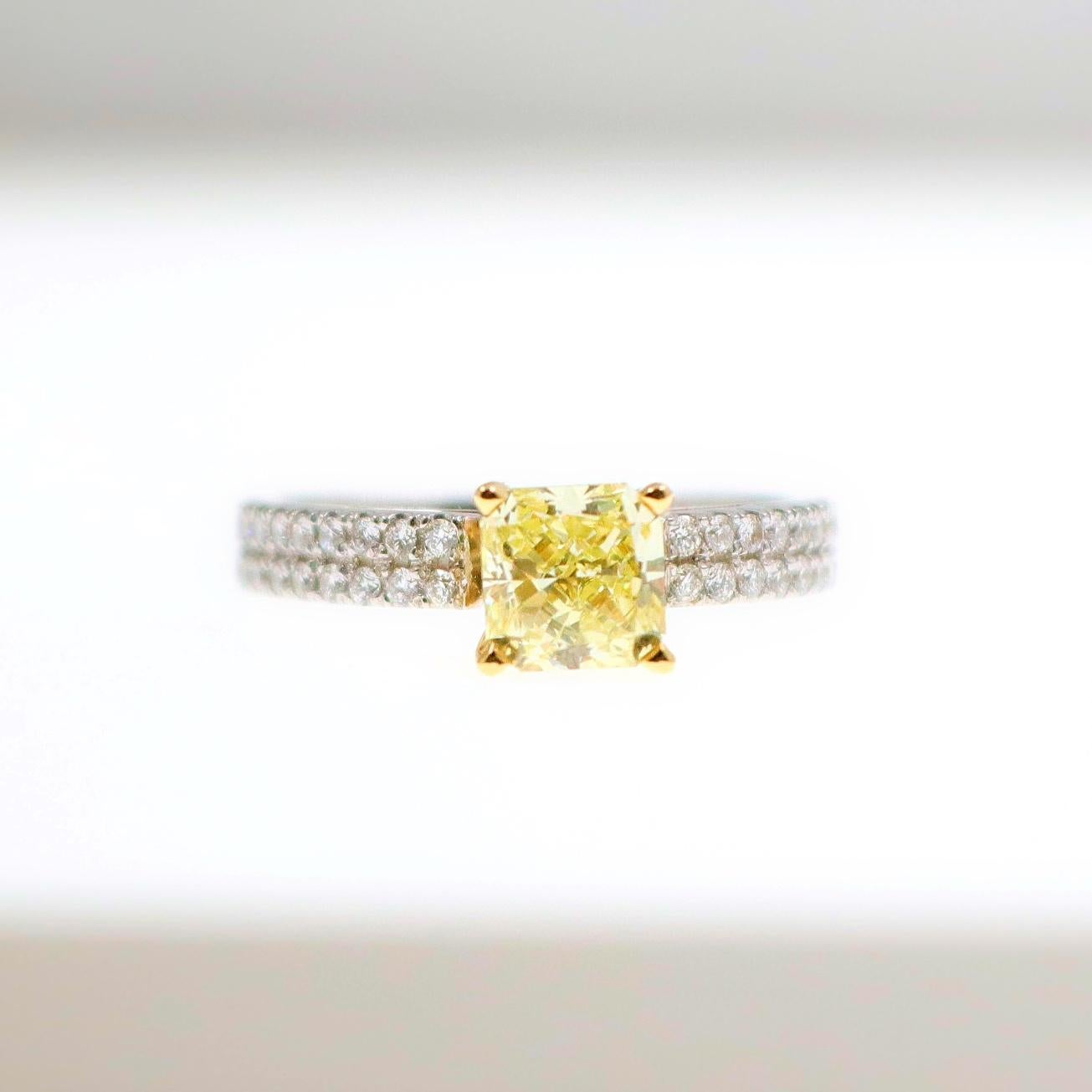 Fancy Yellow Radiant 1.62 TCW Diamond Engagement Ring with Pave Diamond Accents 3