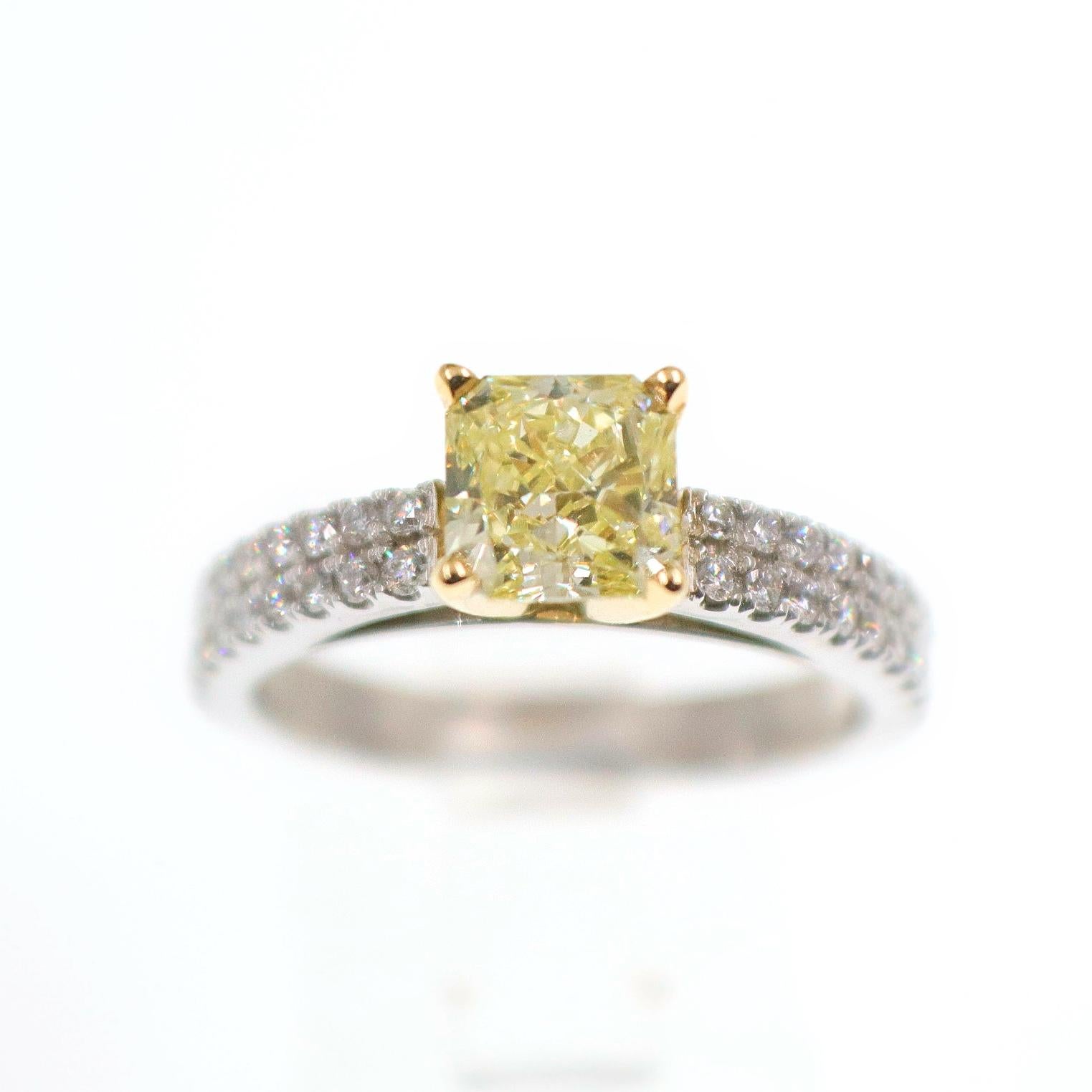 Fancy Yellow Radiant 1.62 TCW Diamond Engagement Ring with Pave Diamond Accents 4