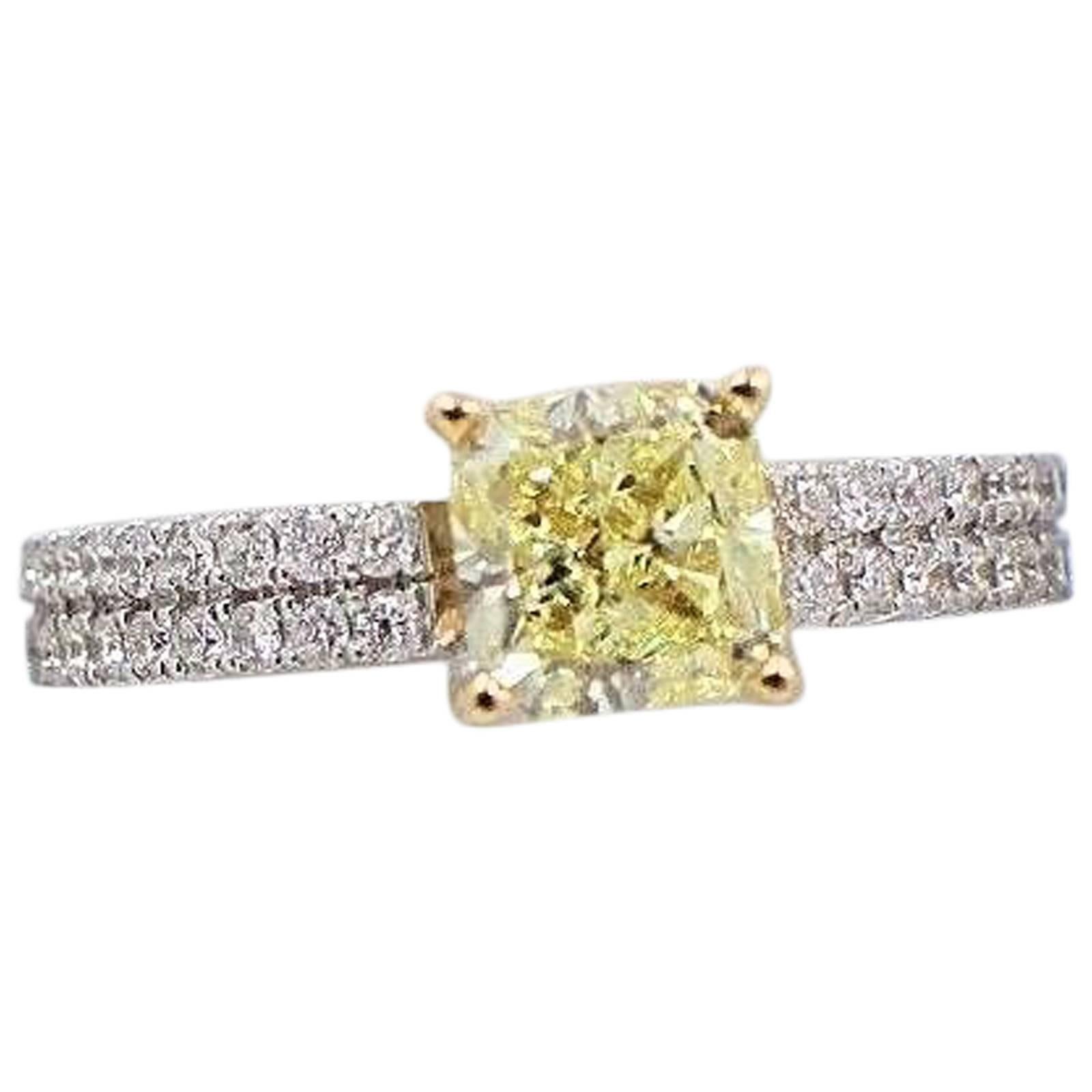 Fancy Yellow Radiant 1.62 TCW Diamond Engagement Ring with Pave Diamond Accents