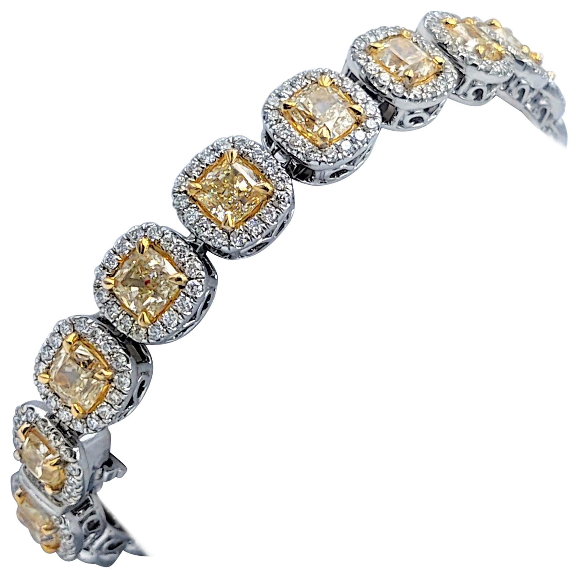 Fancy Yellow Radiant 17.95 Carat Diamond Bracelet For Sale