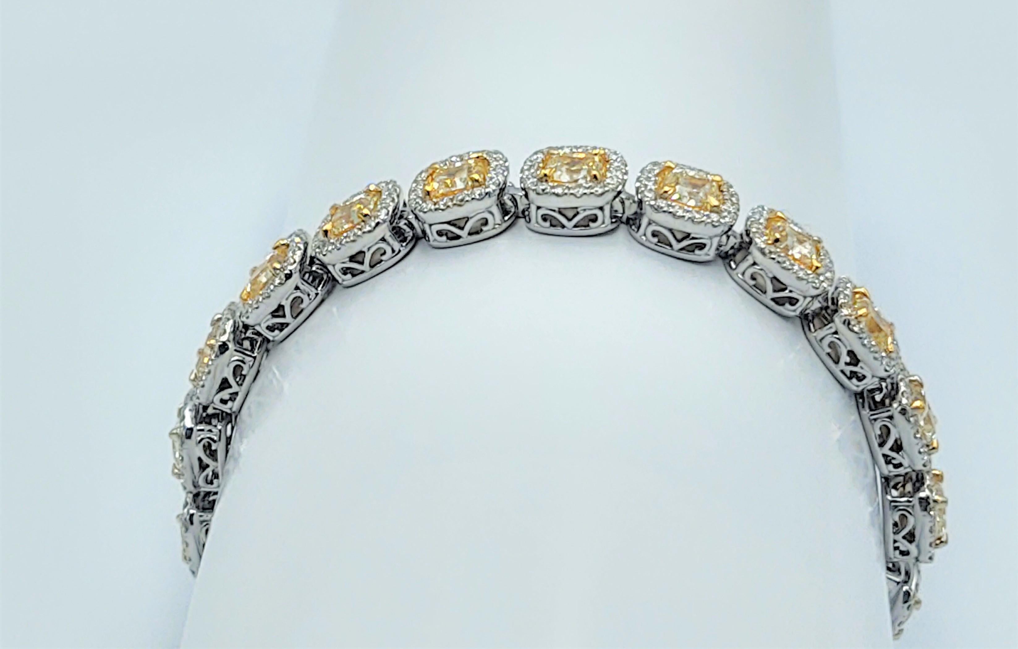 Radiant Cut Fancy Yellow Radiant 17.95 Carat Diamond Bracelet For Sale