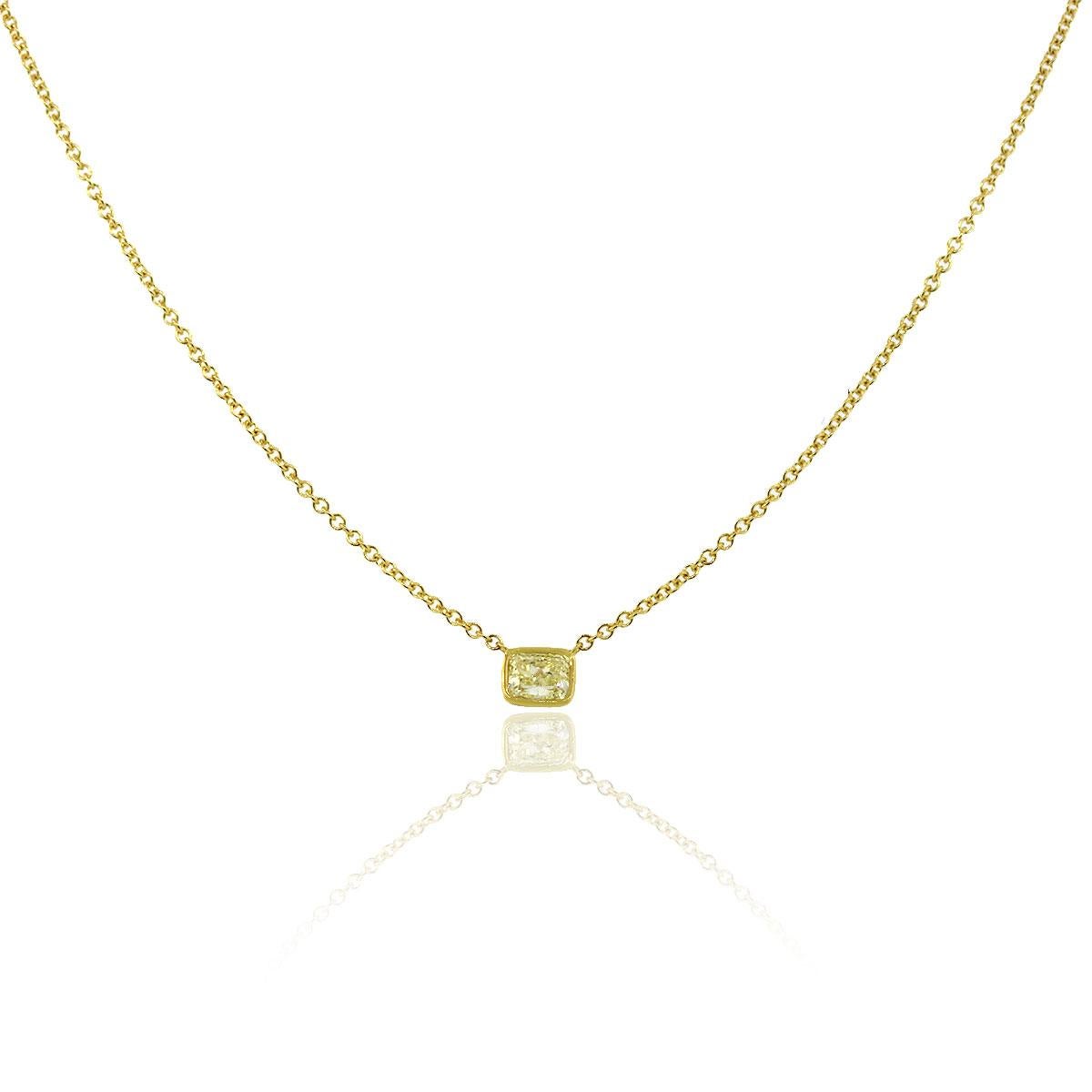 Material: 18k Yellow gold
Diamond Details: Approximately 0.71ctw Fancy Yellow Radiant Cut Diamond, VS in clarity
Measurements: 18″ in length with 16
