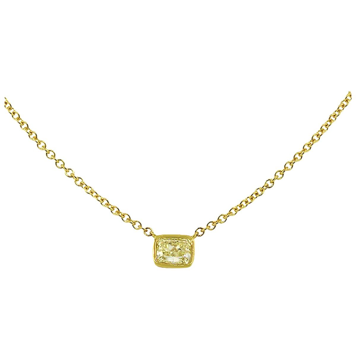 Fancy Yellow Radiant Cut Diamond Bezel Set Necklace
