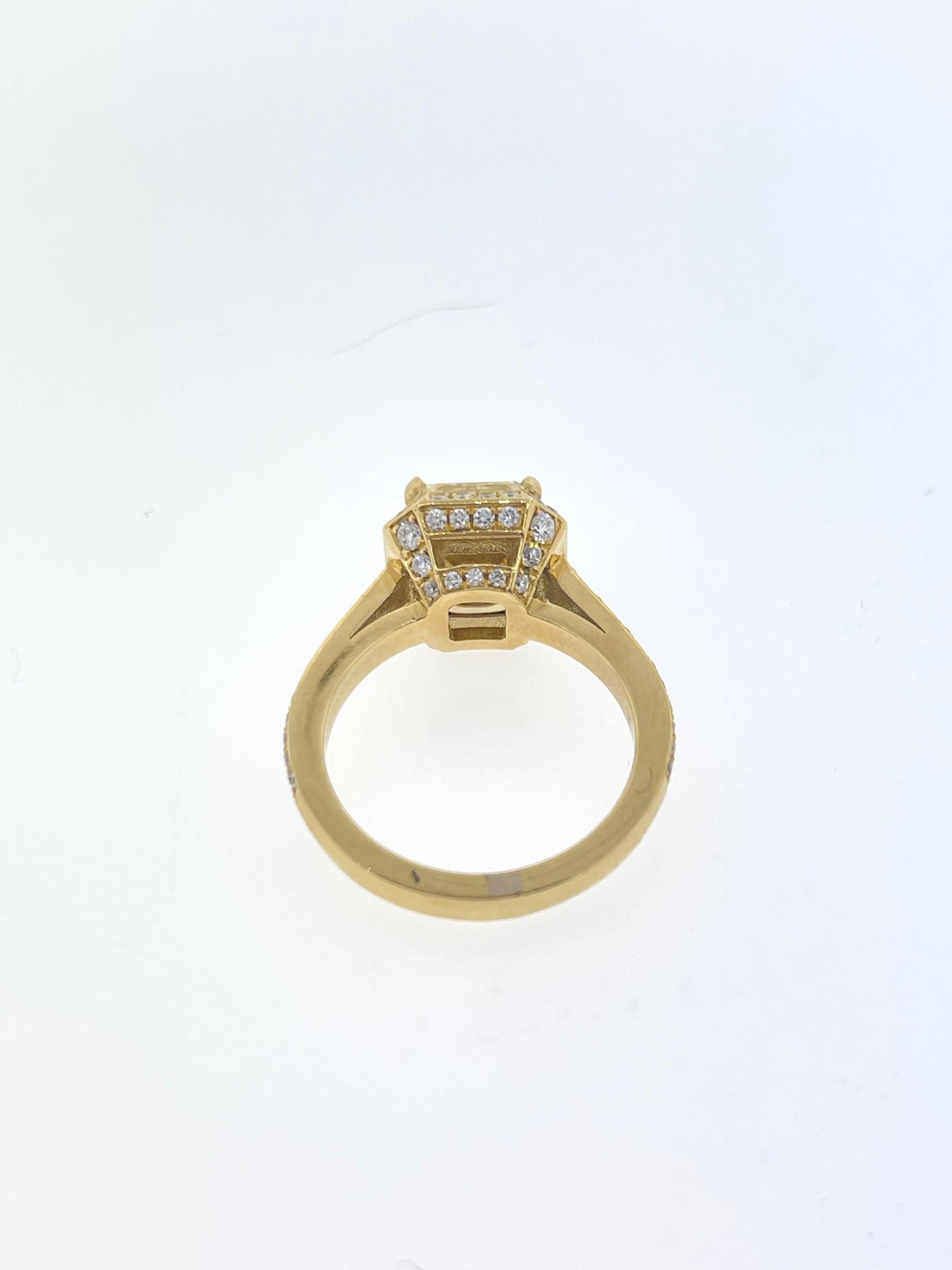 Fancy Yellow Radiant Cut Diamond Engagement Ring For Sale 1