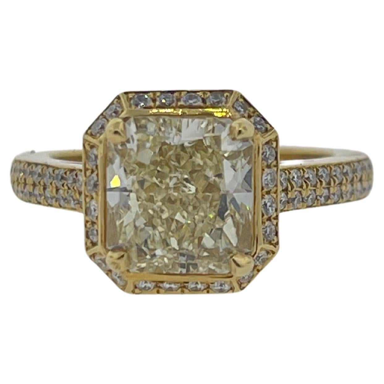 Fancy Yellow Radiant Cut Diamond Engagement Ring For Sale
