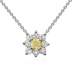 Fancy Yellow Radiant Cut Diamond Starburst Pendant Necklace