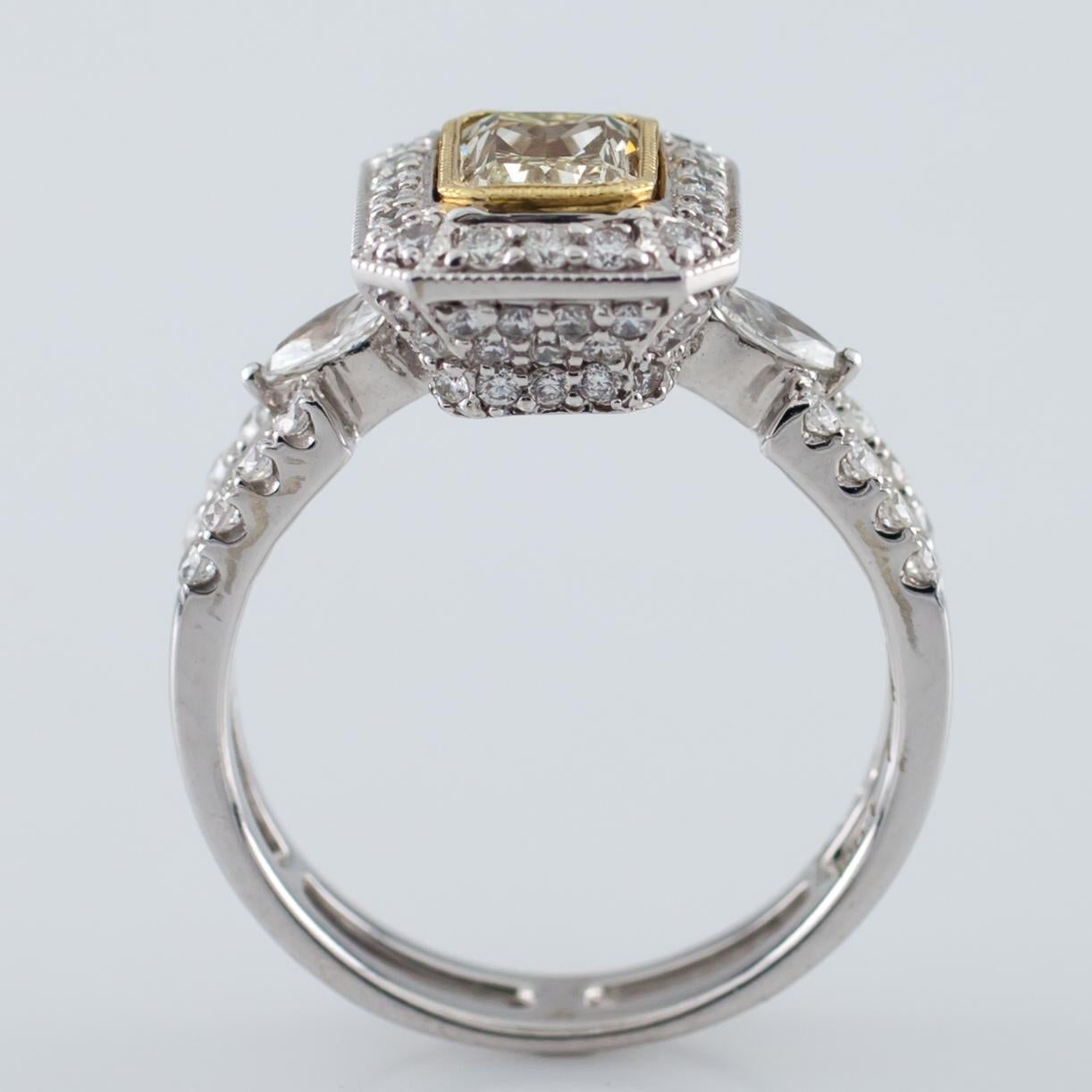 Women's Fancy Yellow Radiant Diamond 18 Karat Two-Tone Gold Ring