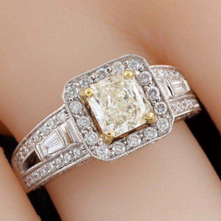 Fancy Yellow Radiant Diamond 18 Karat TwoTone Gold Solitaire Ring For