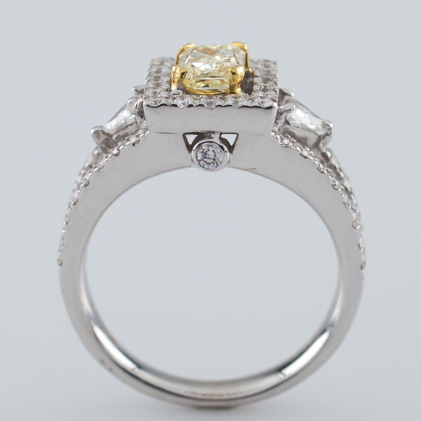 Women's Fancy Yellow Radiant Diamond 18 Karat Two-Tone Gold Solitaire Ring