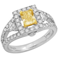 Fancy Yellow Radiant Diamond 18 Karat Two-Tone Gold Solitaire Ring