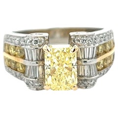 Fancy Yellow Radiant Diamond 18KG PLT Engagment Ring Jewels by Star GIA FY/VVS2