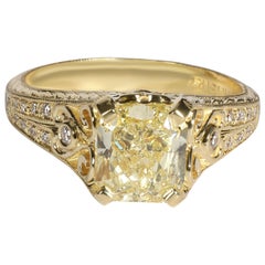 Fancy Yellow Radiant Diamond Ring in 18 Karat Yellow Gold SI1 1.71 Carat