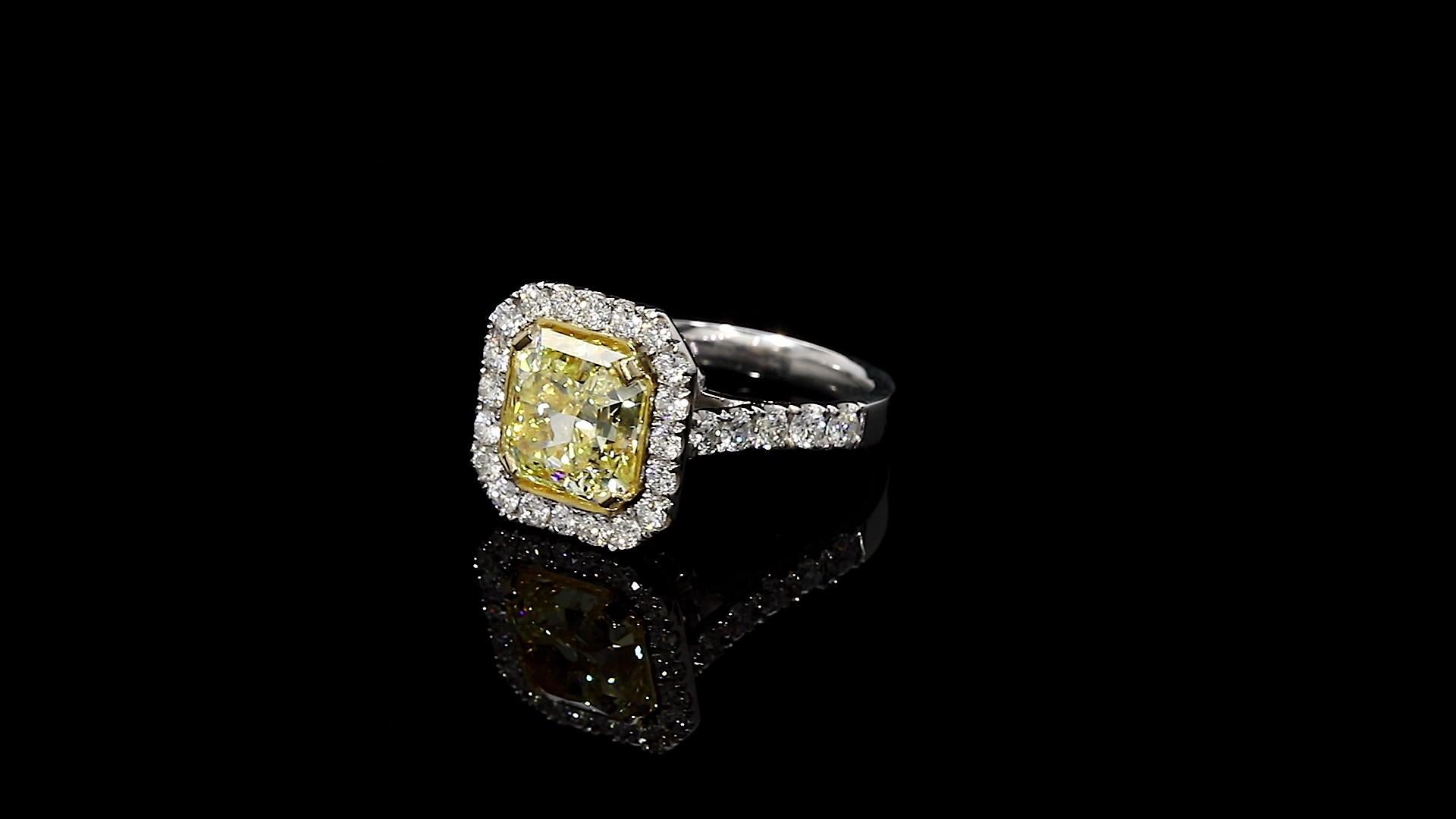 Contemporary Fancy Yellow Radiant Diamond Ring 3.63 Carat Platinum/18 Karat YG GIA Certified