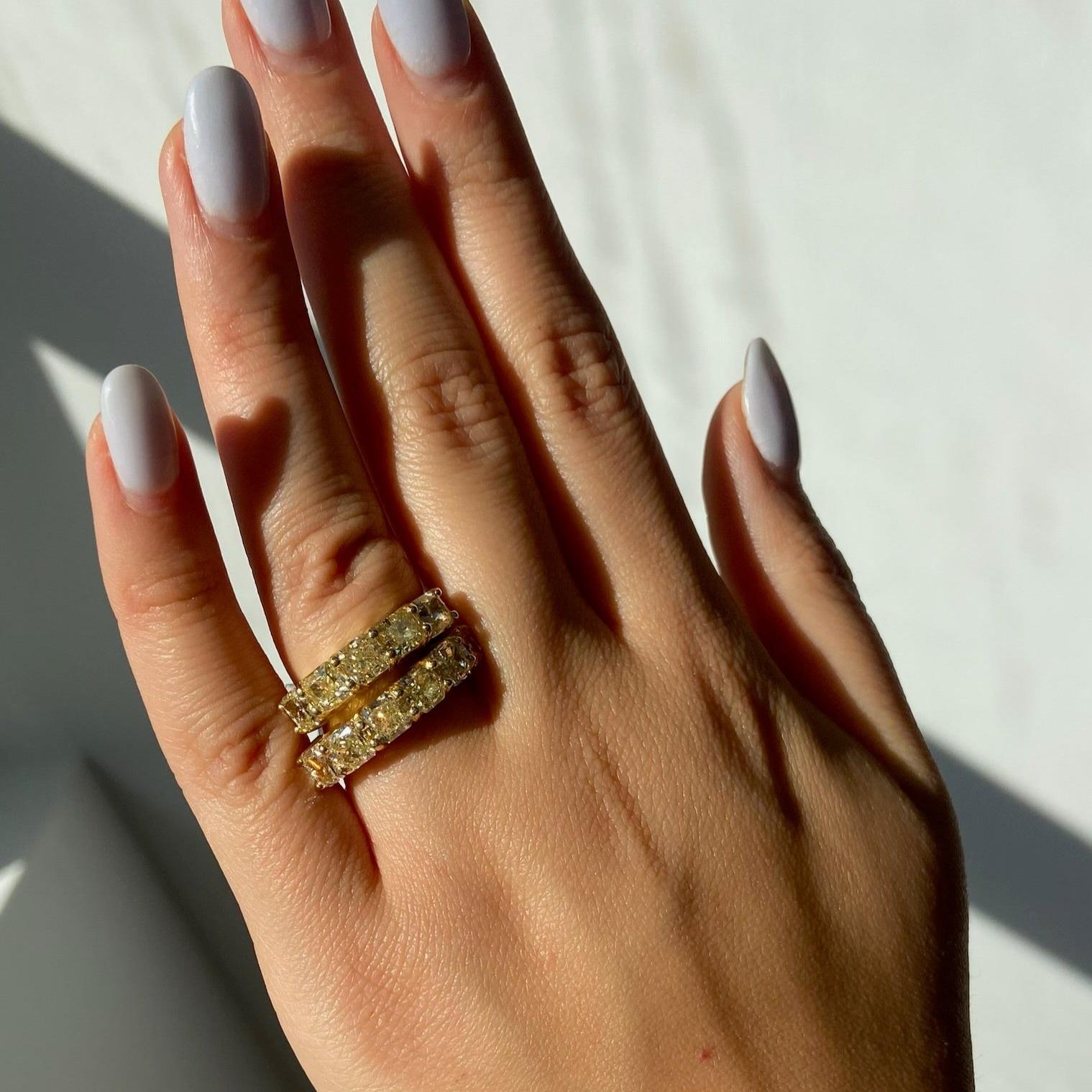 Radiant Cut Rare Colors - Fancy Yellow Radiant Half Eternity Diamond Band For Sale