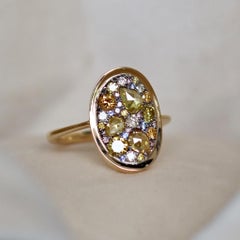 Fancy Yellow Rose-Cut, Yellow, Pink Diamond No Heat Blue Sapphire Mosaic Ring