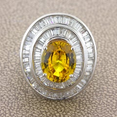 Anello Fancy Yellow Sapphire Diamond Double-Halo in oro bianco 18K