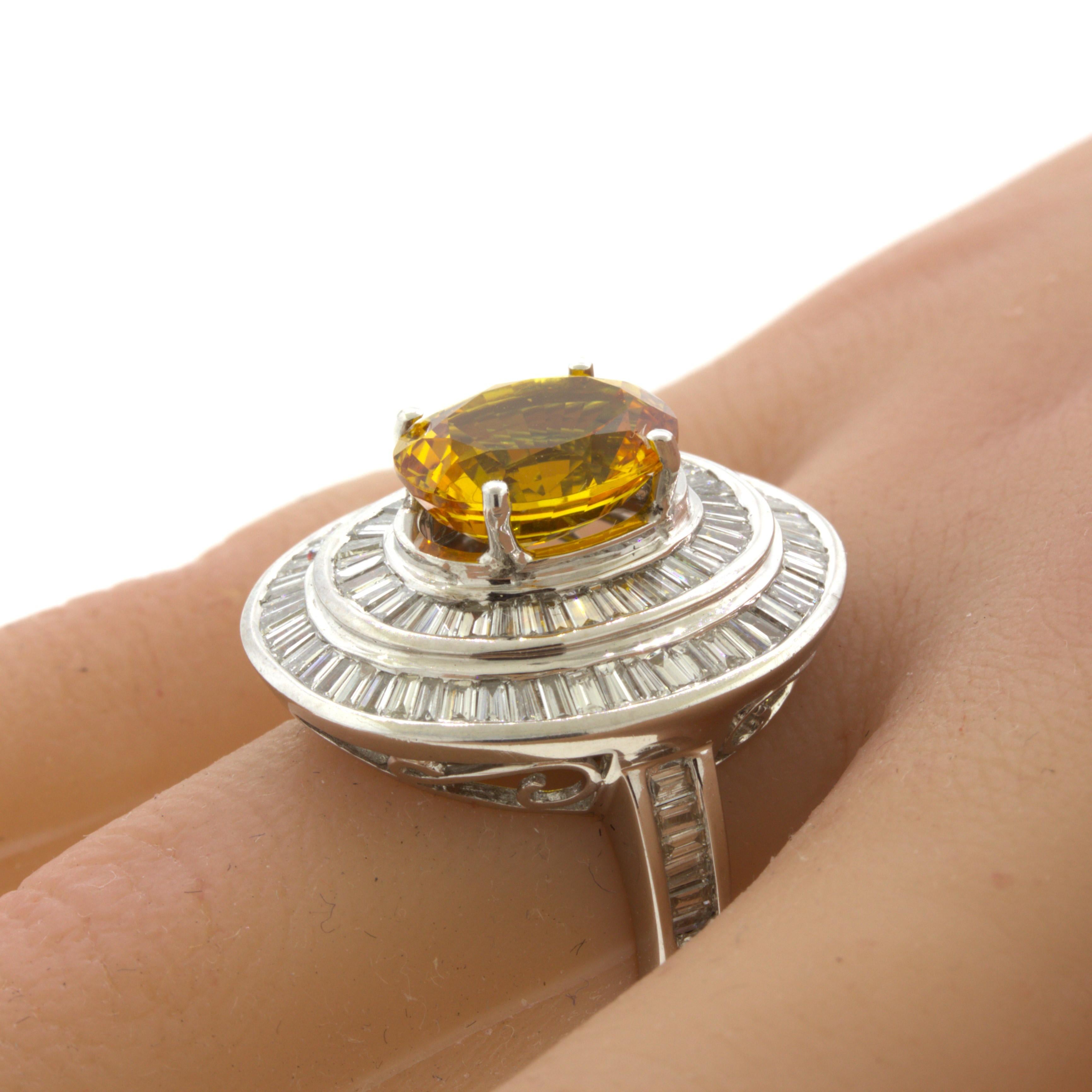Women's Fancy Yellow Sapphire Diamond Double-Halo 18K White Gold Ring For Sale