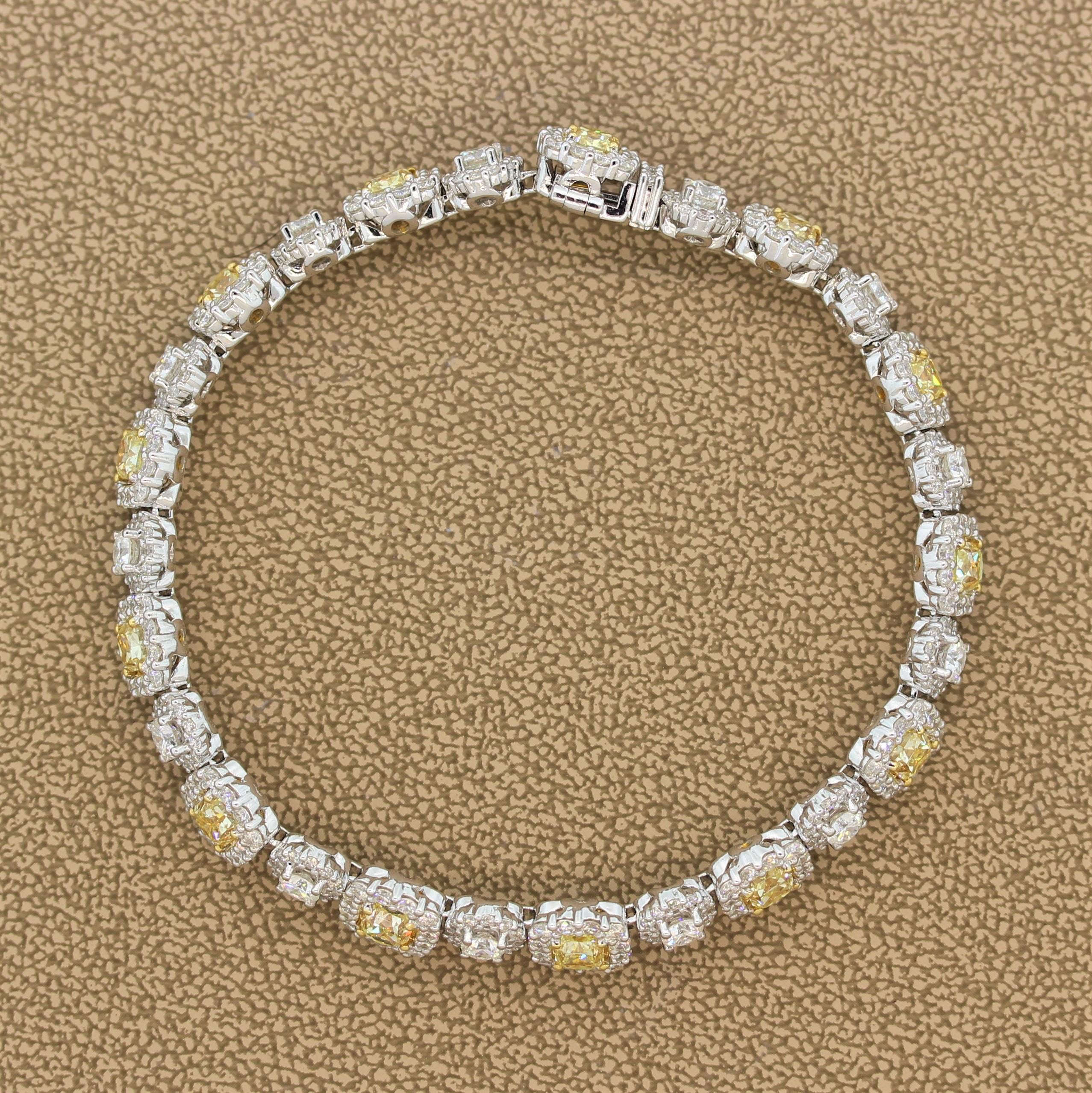 Women's Fancy Yellow White Diamond Gold Tennis Bracelet