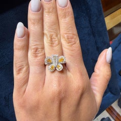 Fancy Yellow & White Diamond Pave in 18K Two Tone Gold Butterfly Cocktail Ring