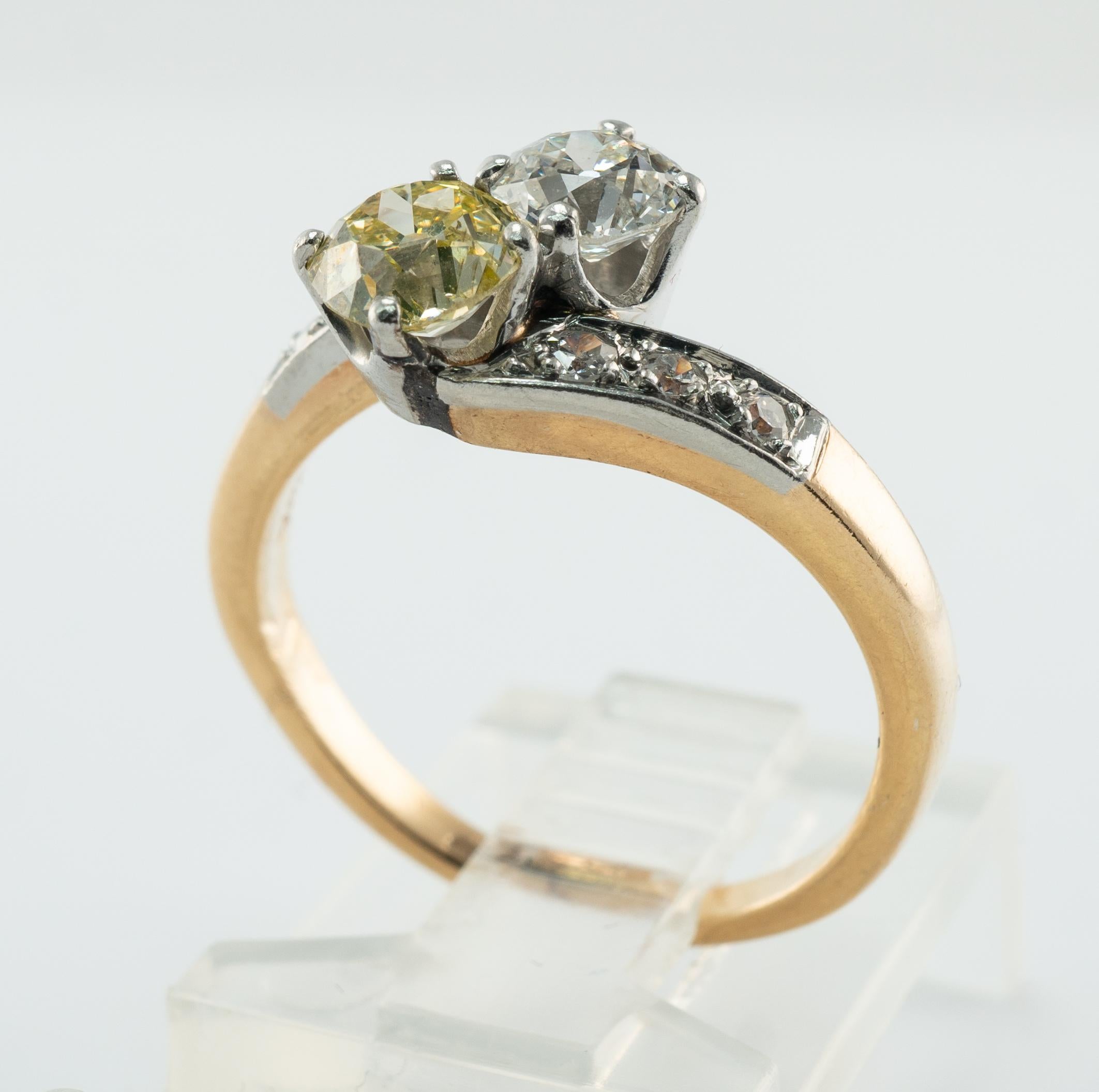 Fancy Yellow & White Diamond Ring 14K Gold Platinum 1.28 TDW Old Mine For Sale 6