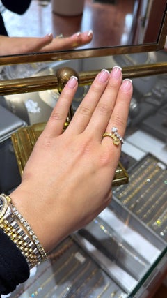 Bague bypass Toi et Moi en or 18K avec diamant en forme de coeur blanc et jaune