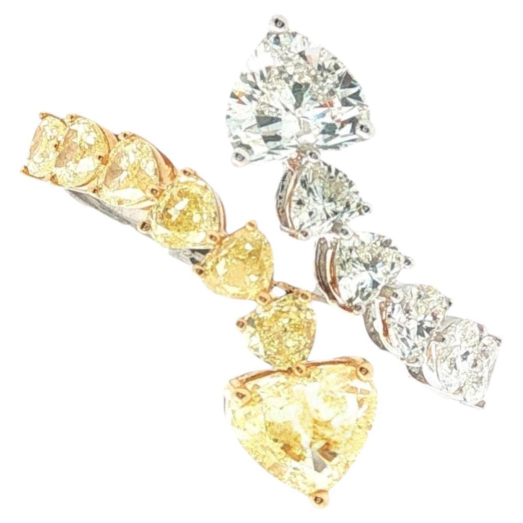 Fancy Gelb Weiß Herz Diamant Toi et Moi Bypass Ring 18K Gold