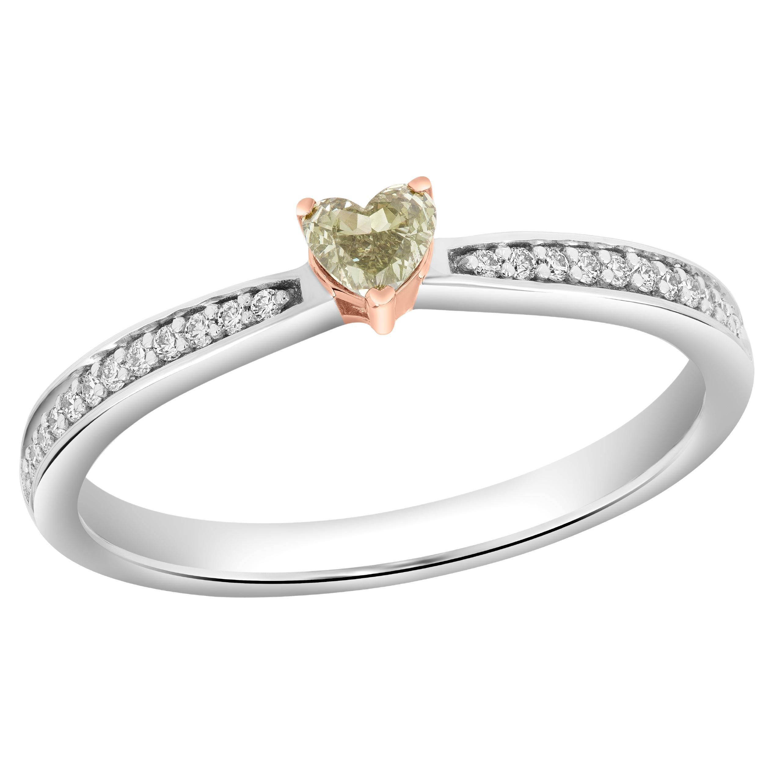 Fancy Yellowish Green Heart Shaped Stackable Ring Set in 14k Rose & White Gold