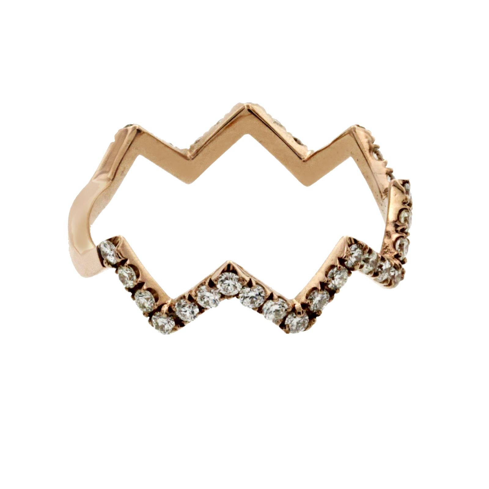 Fancy Zik Zak 14 Karat Rose Gold 0.52 Carat Diamonds Wedding Band Ring In Excellent Condition In Los Angeles, CA