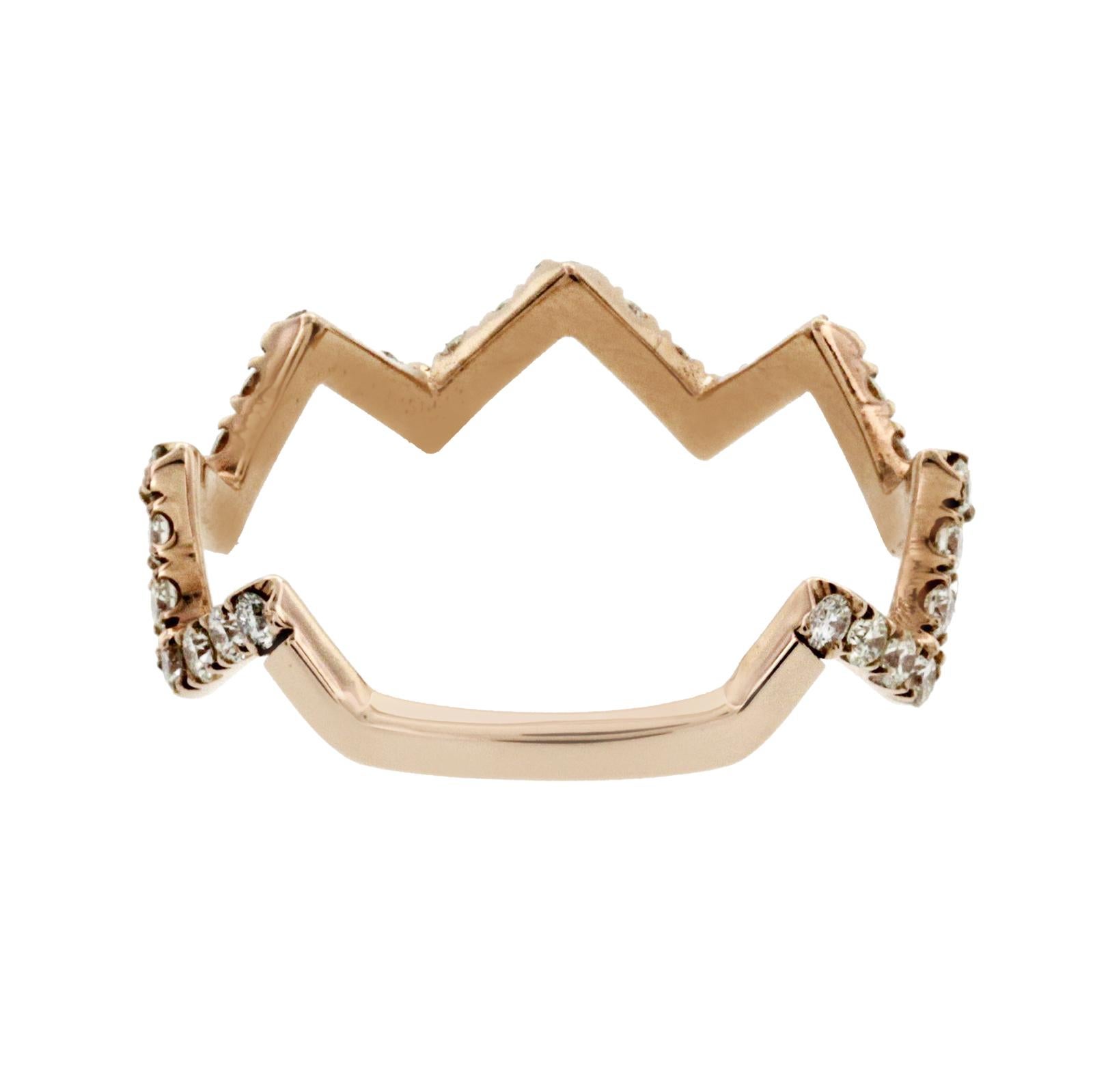 Women's Fancy Zik Zak 14 Karat Rose Gold 0.52 Carat Diamonds Wedding Band Ring