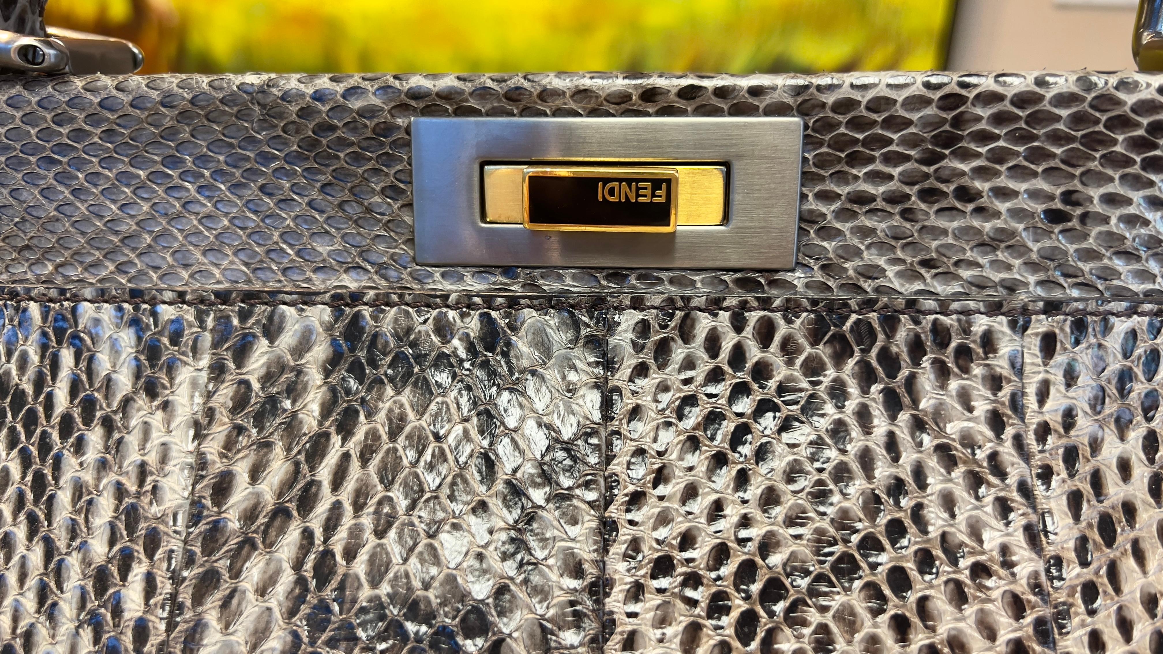 Fendi Iconic Peekaboo Stone Gray Leather Skin Tote Handbag  3