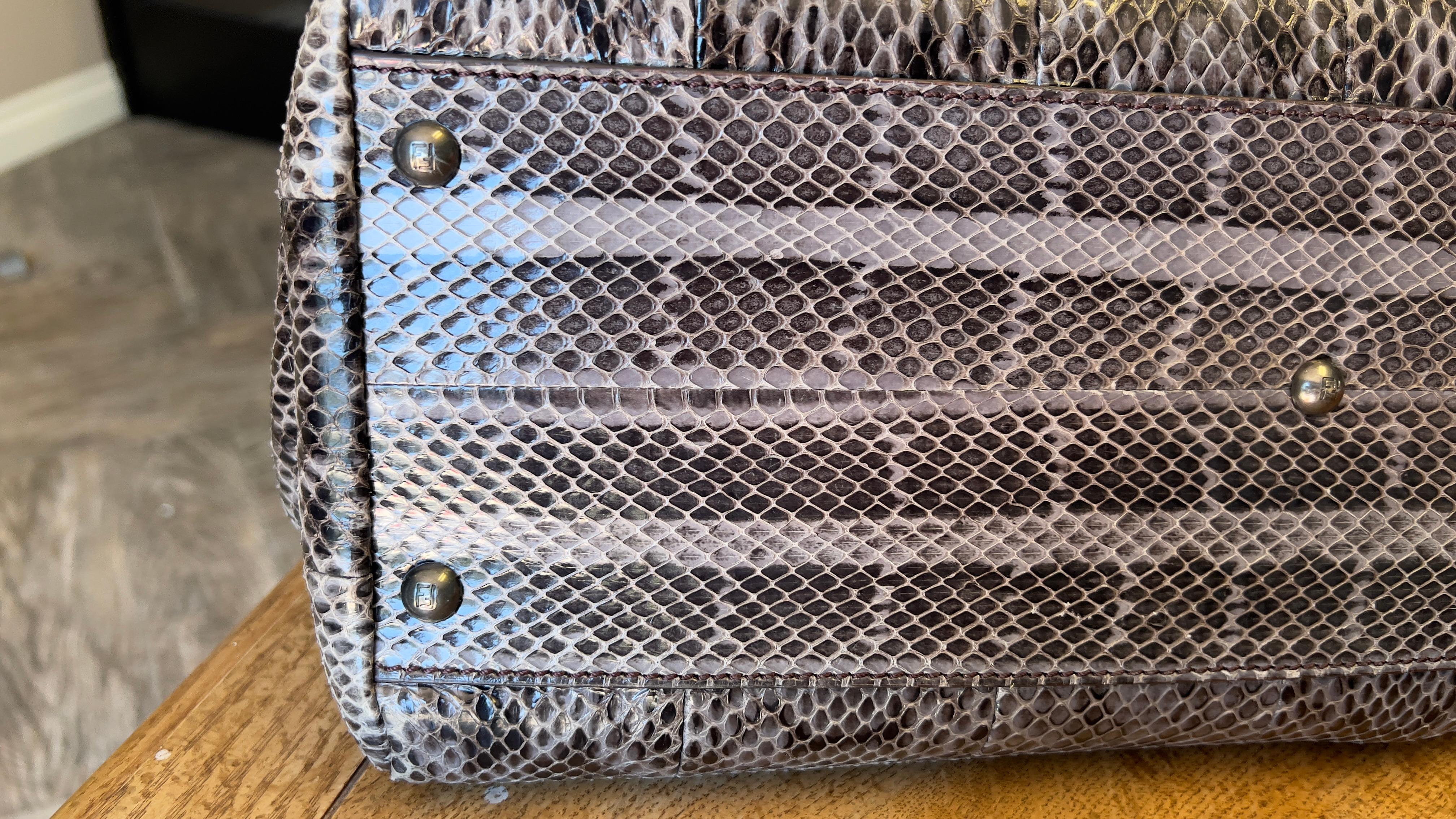 Fendi Iconic Peekaboo Stone Gray Leather Skin Tote Handbag  8
