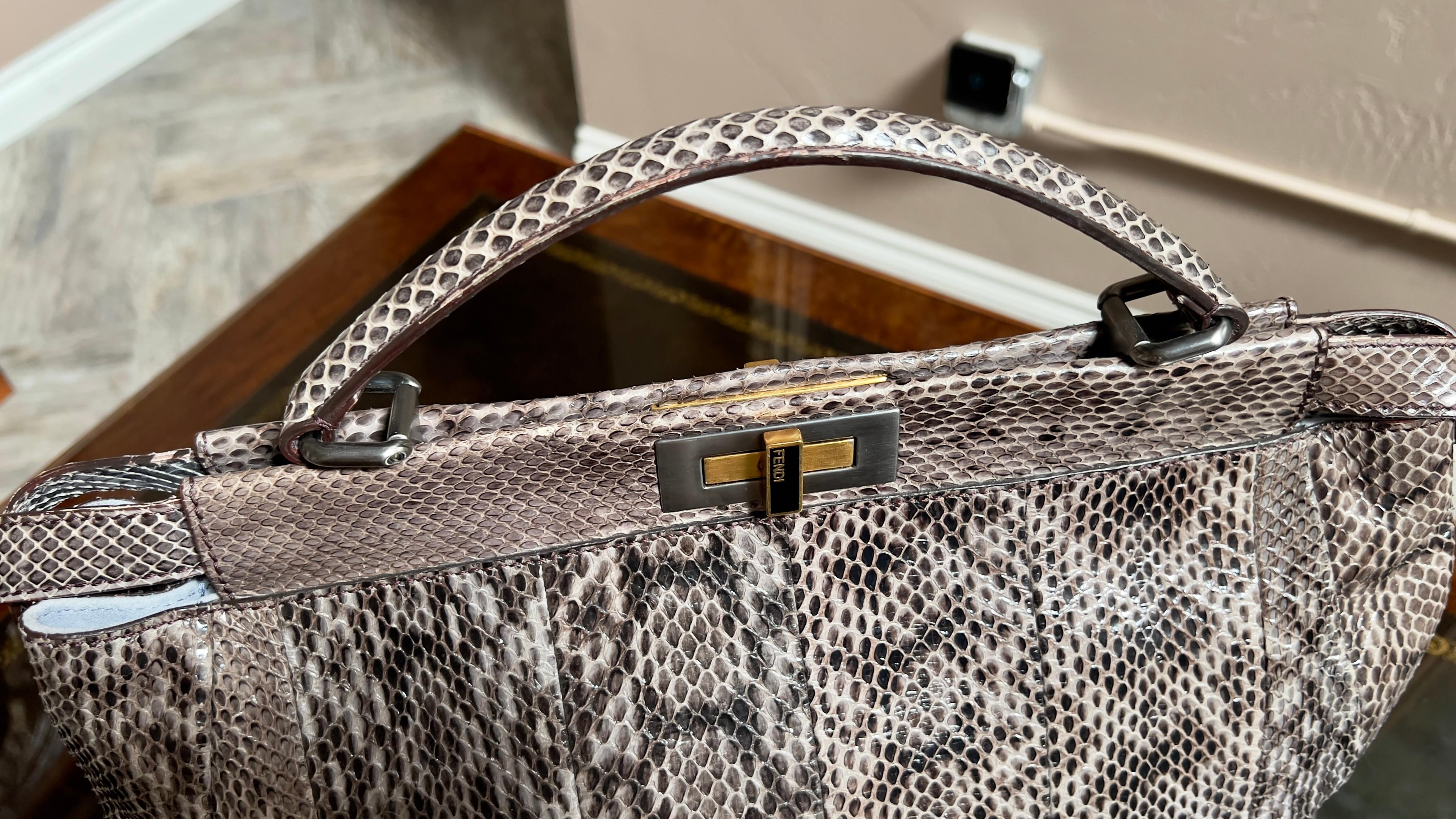 Fendi Iconic Peekaboo Stone Gray Leather Skin Tote Handbag  2