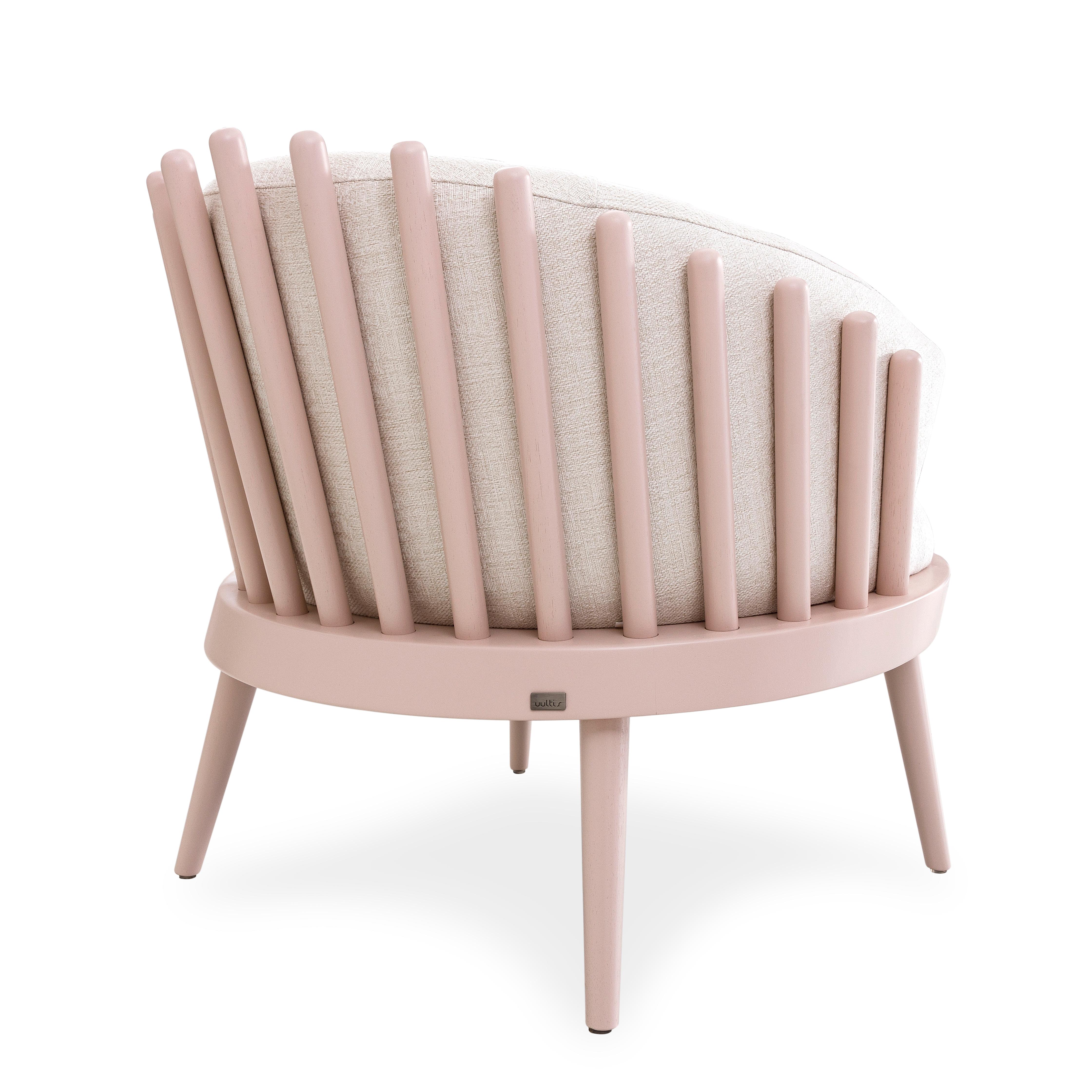 Fane Upholstered Armchair in Quartz Wood Finish and White Fabric In New Condition For Sale In Miami, FL