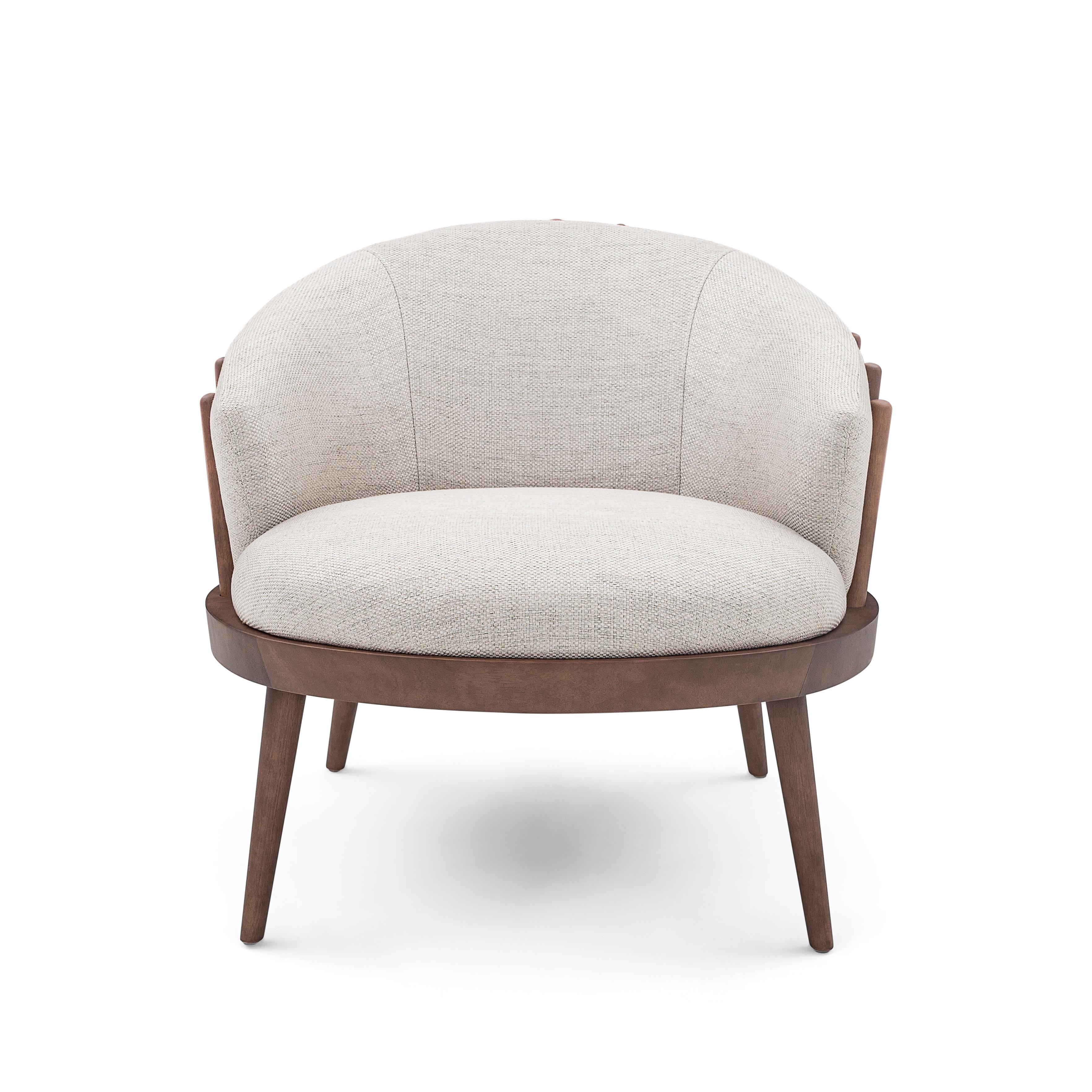 Fane Upholstered Armchair in Walnut Wood Finish and Off-White Fabric In New Condition For Sale In Miami, FL