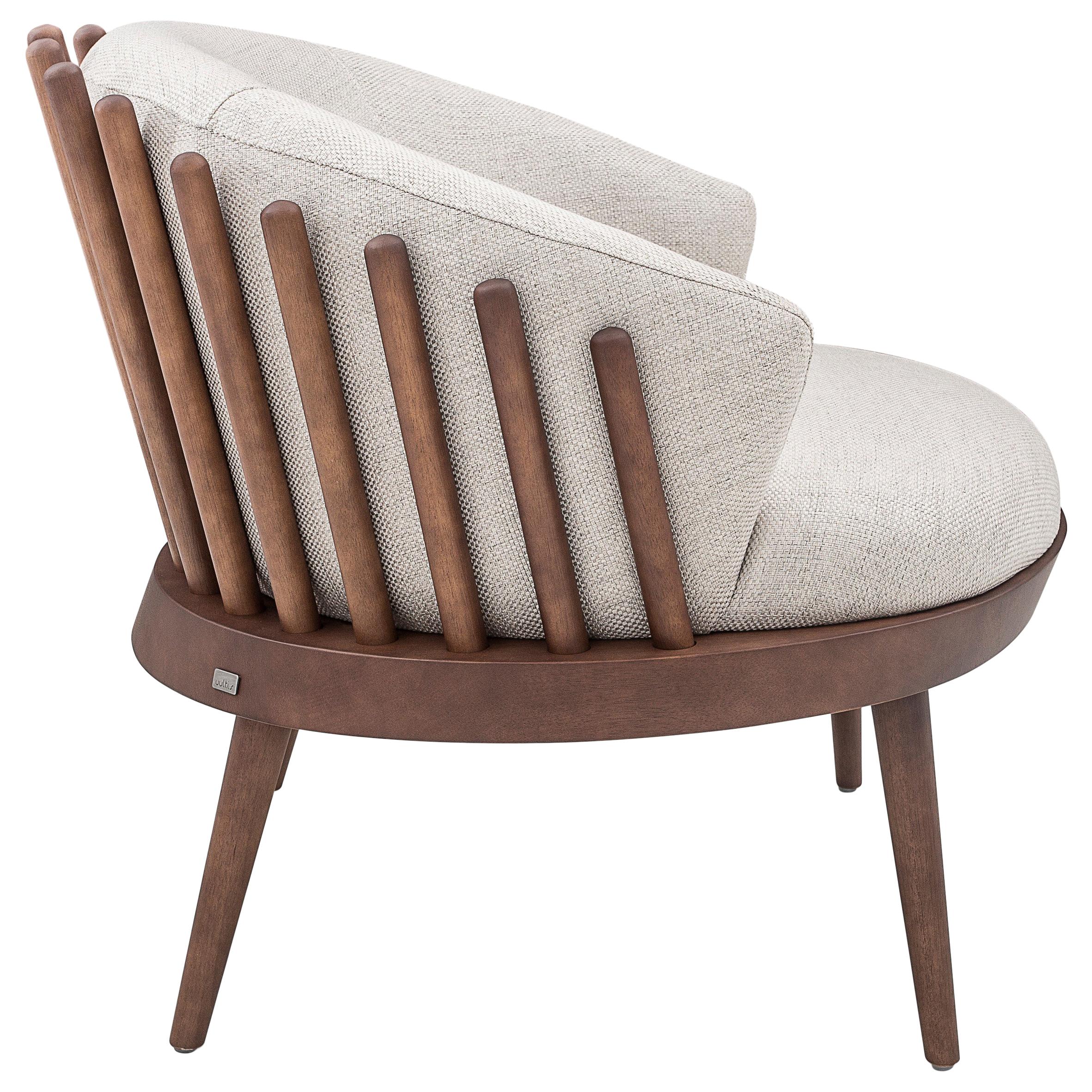 Fane Upholstered Armchair in Walnut Wood Finish and Off-White Fabric