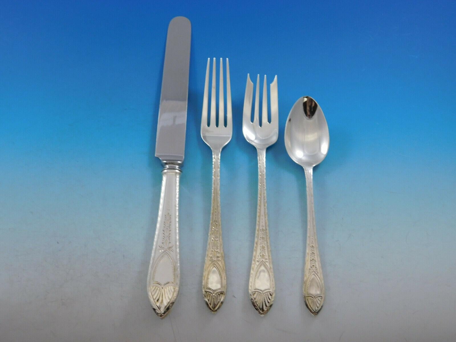 Faneuil Engraved by Tiffany & Co. Sterling Silver Flatware Set 8 Service 88 Pcs In Excellent Condition In Big Bend, WI