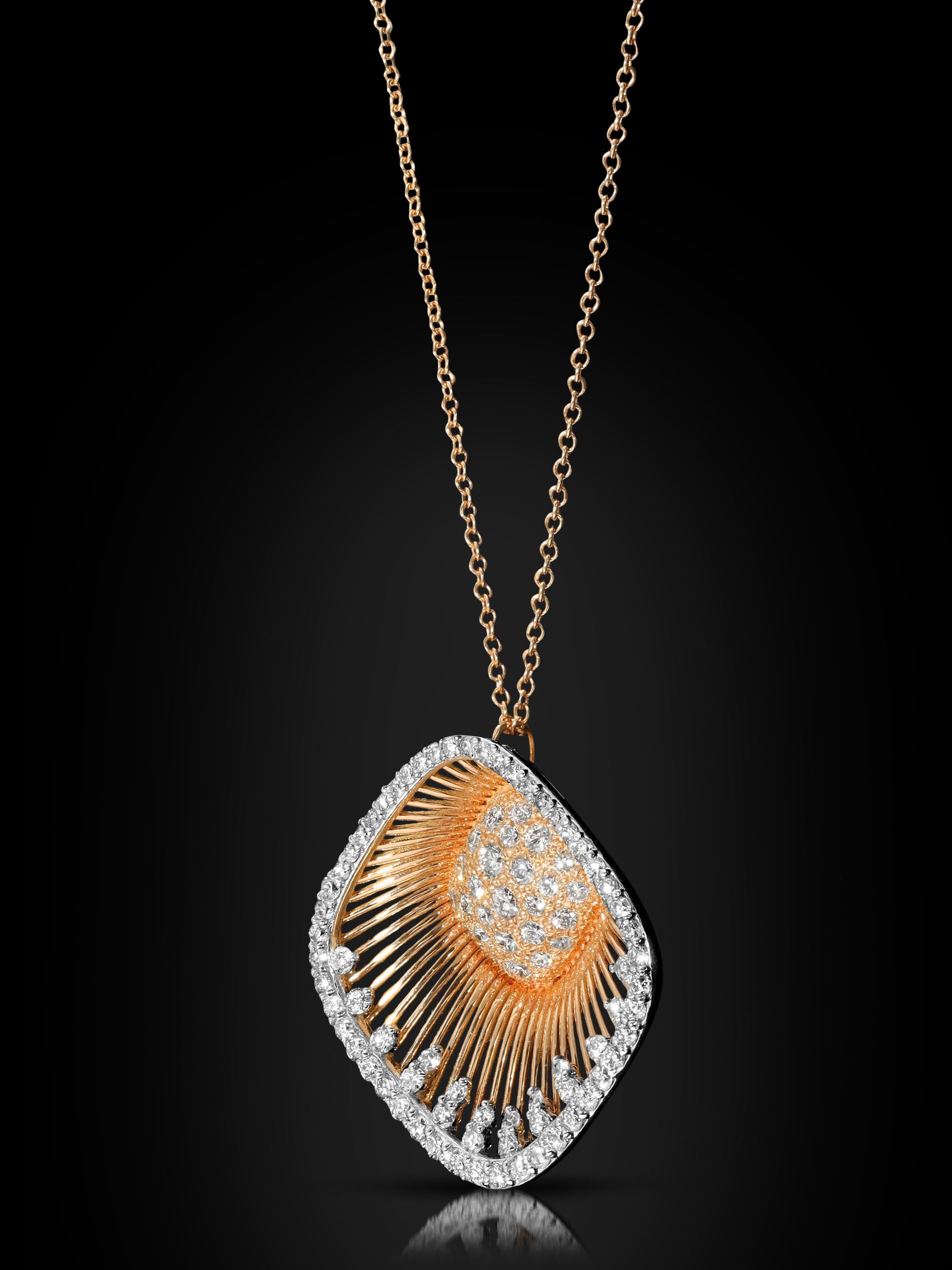 Round Cut Fanfaire: 18K Yellow Gold Necklace with Diamonds For Sale