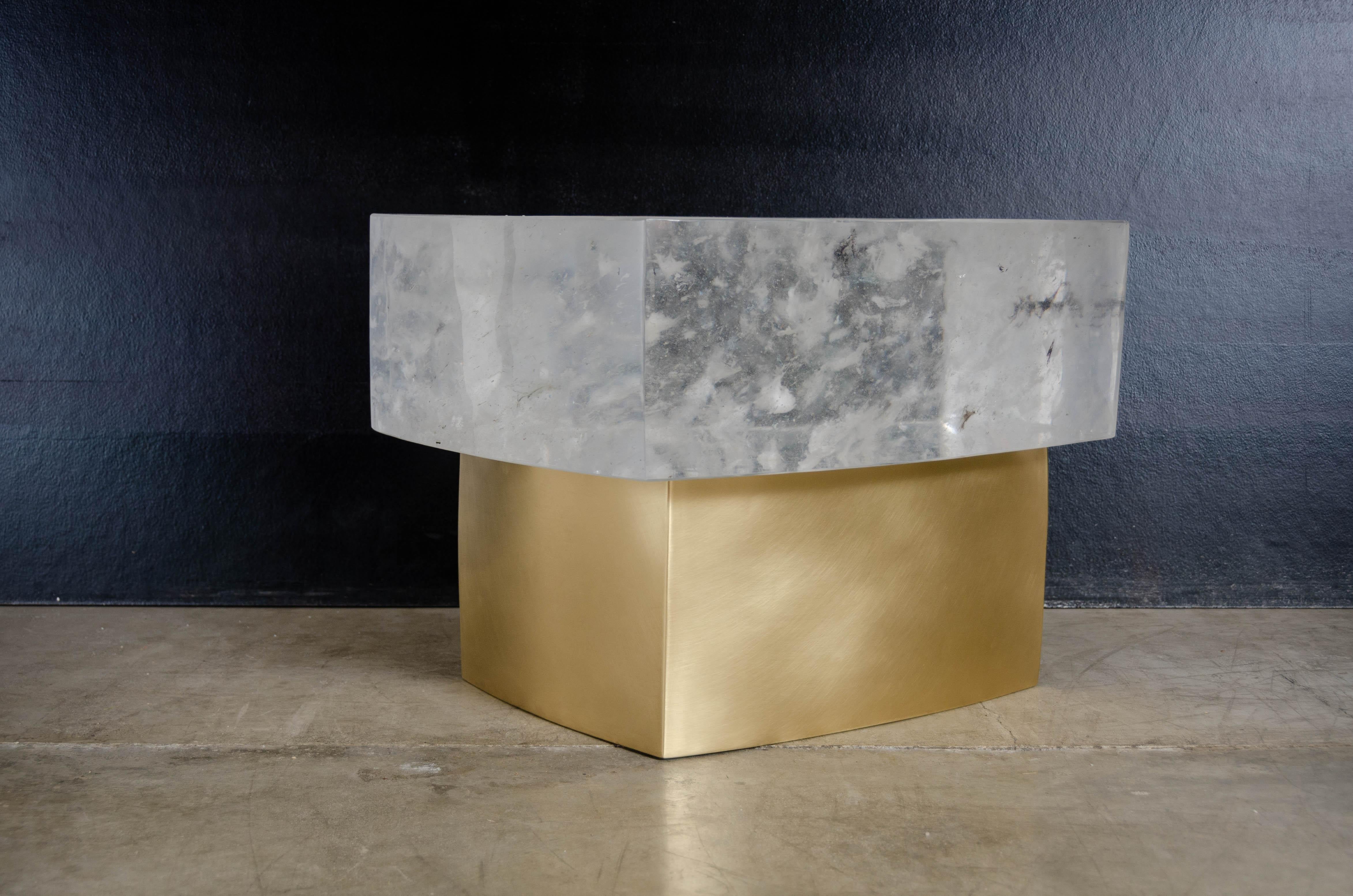 Contemporary Fang Bei Side Table, Crystal and Brass by Robert Kuo, Handmade