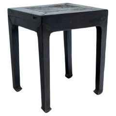Antique Chinese Black Lacquer Square Stool, C. 1800