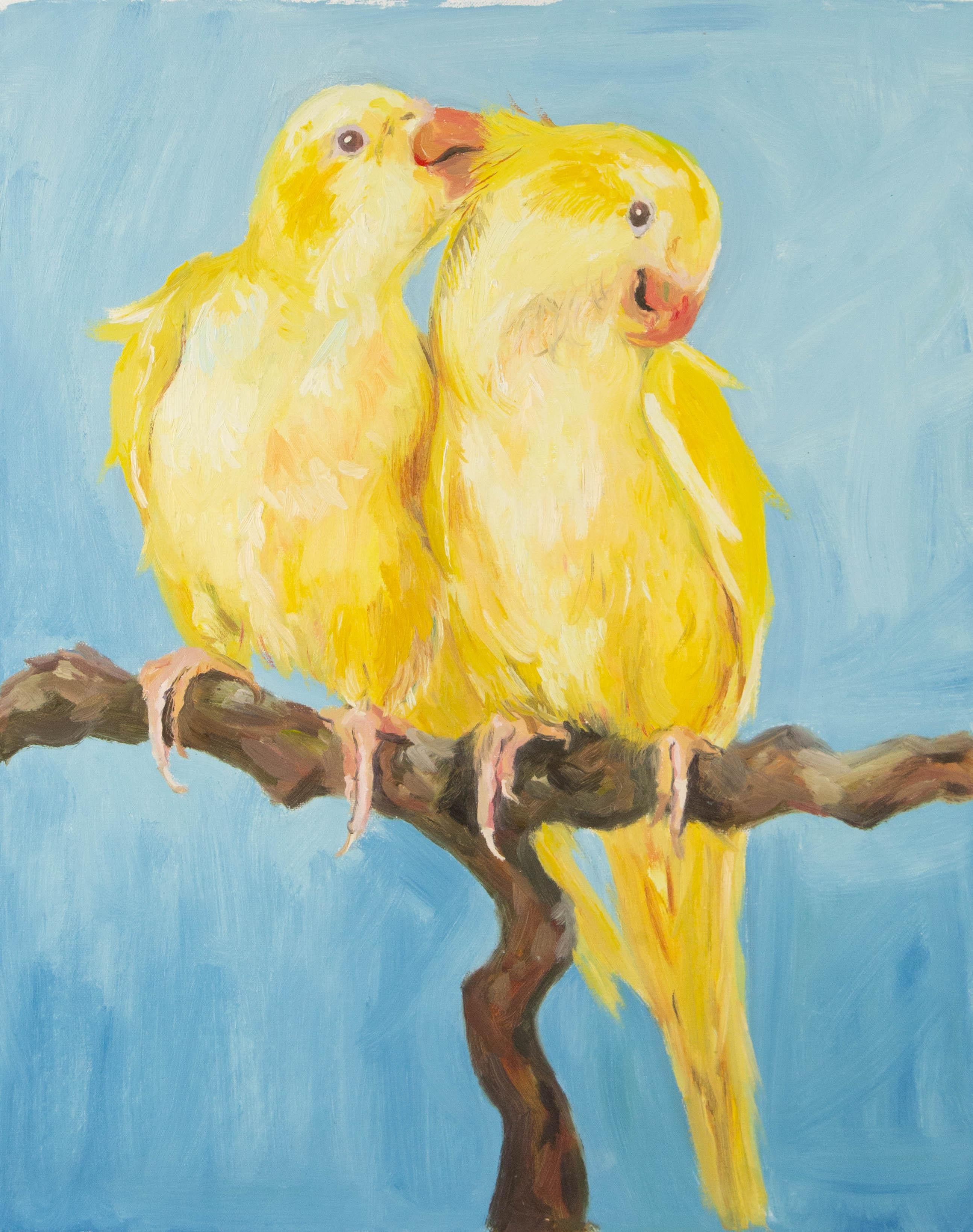 Animal Painting de Fang Kun - Kun Fang Animal Óleo original sobre lienzo "Tortolitos"