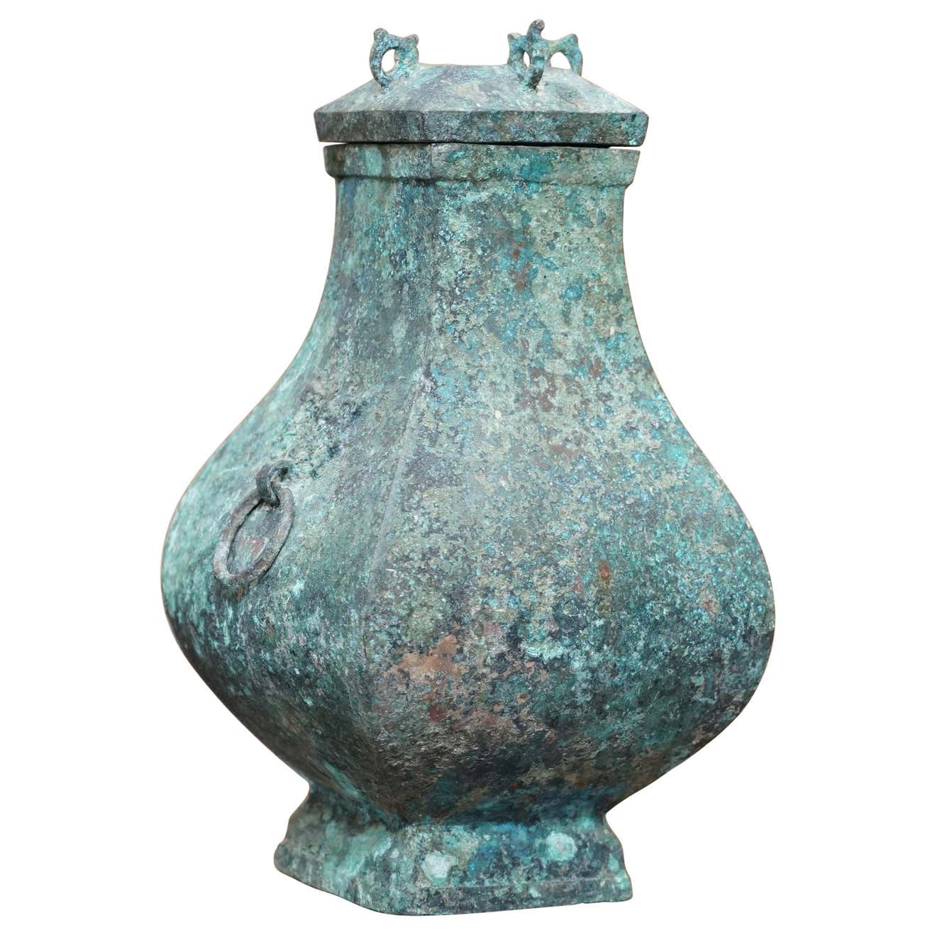 Fanghu Han Dynasty 206BC-220AD Chinese Bronze Ritual Wine Vessel Jug ...