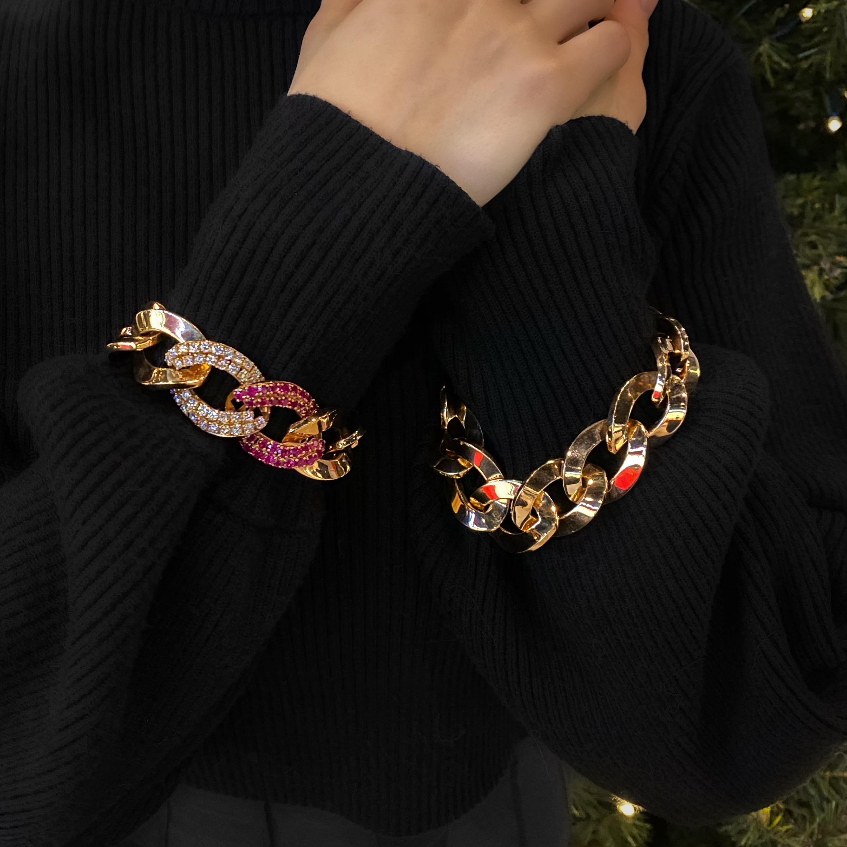 Fani Gioielli Vintage Rubí Diamante Collar Convertible Par Pulseras Oro Rosa Moderno en venta