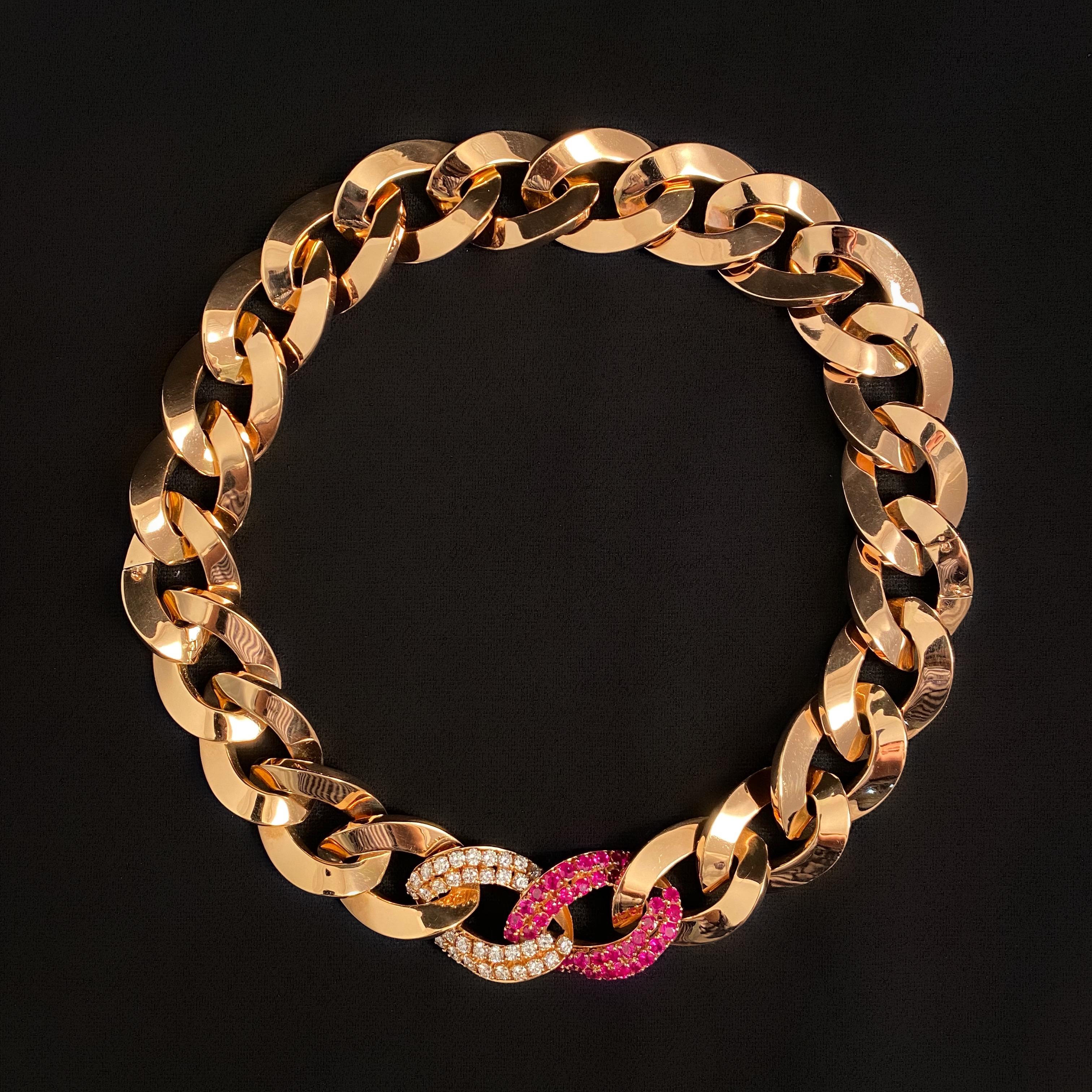 Fani Gioielli Vintage Rubí Diamante Collar Convertible Par Pulseras Oro Rosa en Bueno estado para la venta en Lisbon, PT