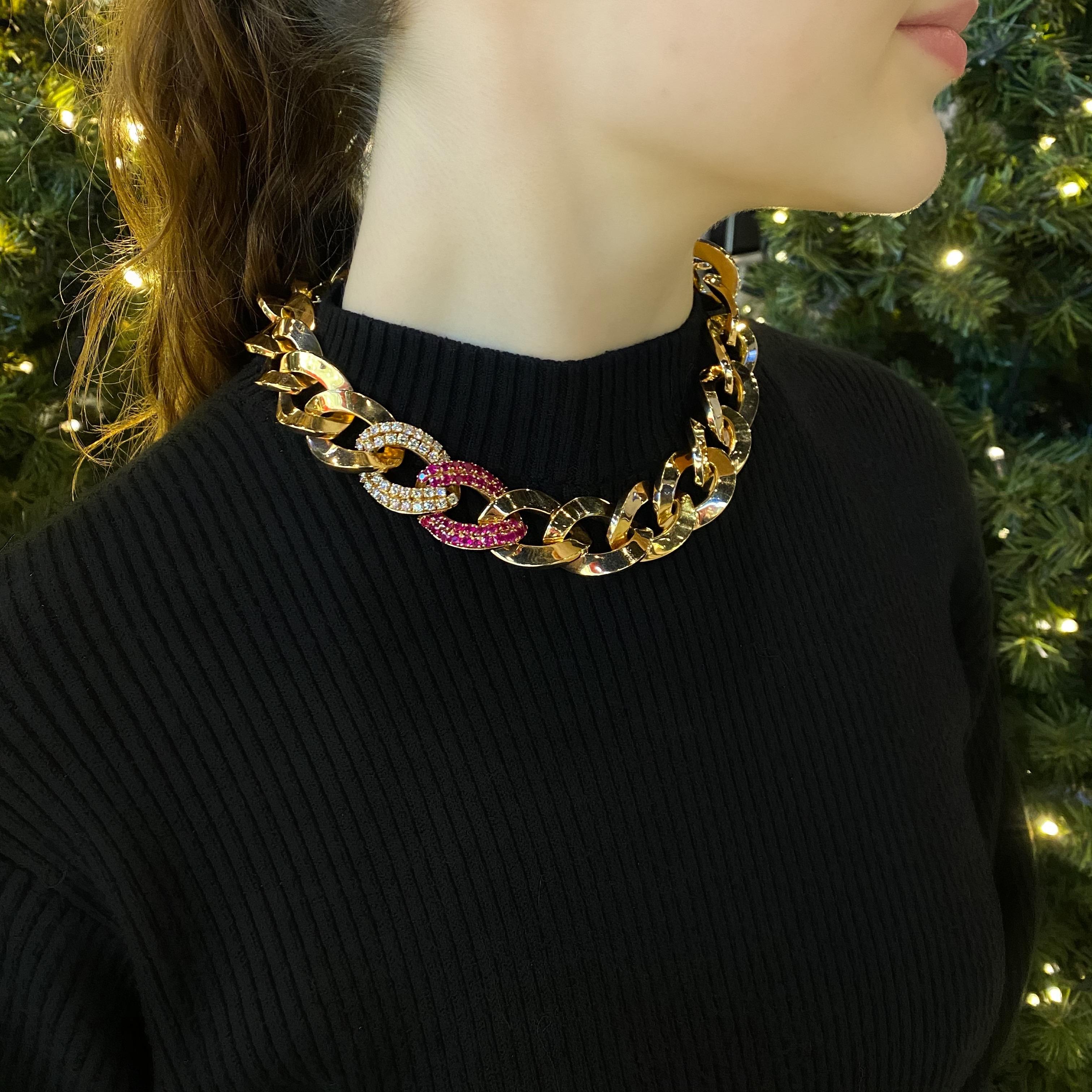 Femenino o masculino Fani Gioielli Vintage Rubí Diamante Collar Convertible Par Pulseras Oro Rosa en venta