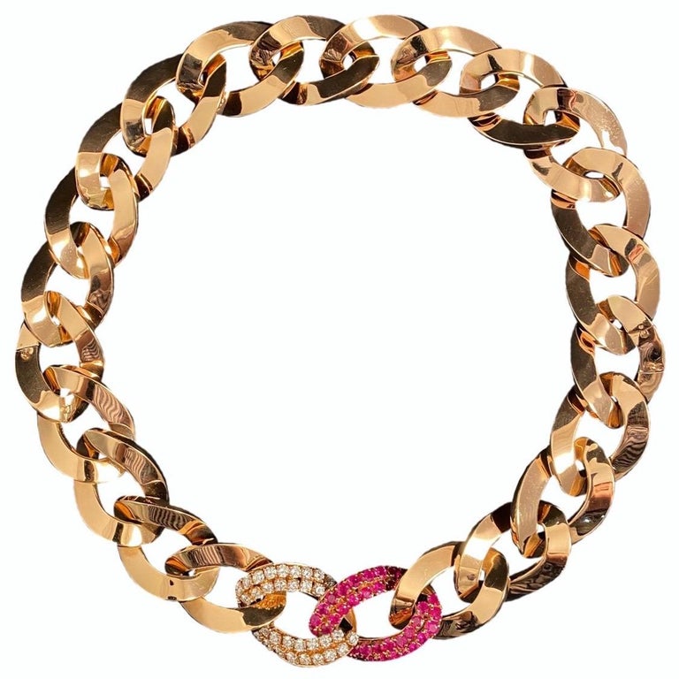 Fani Gioielli Vintage Ruby Diamond Pair Bracelets Convertible Necklace Rose  Gold For Sale at 1stDibs