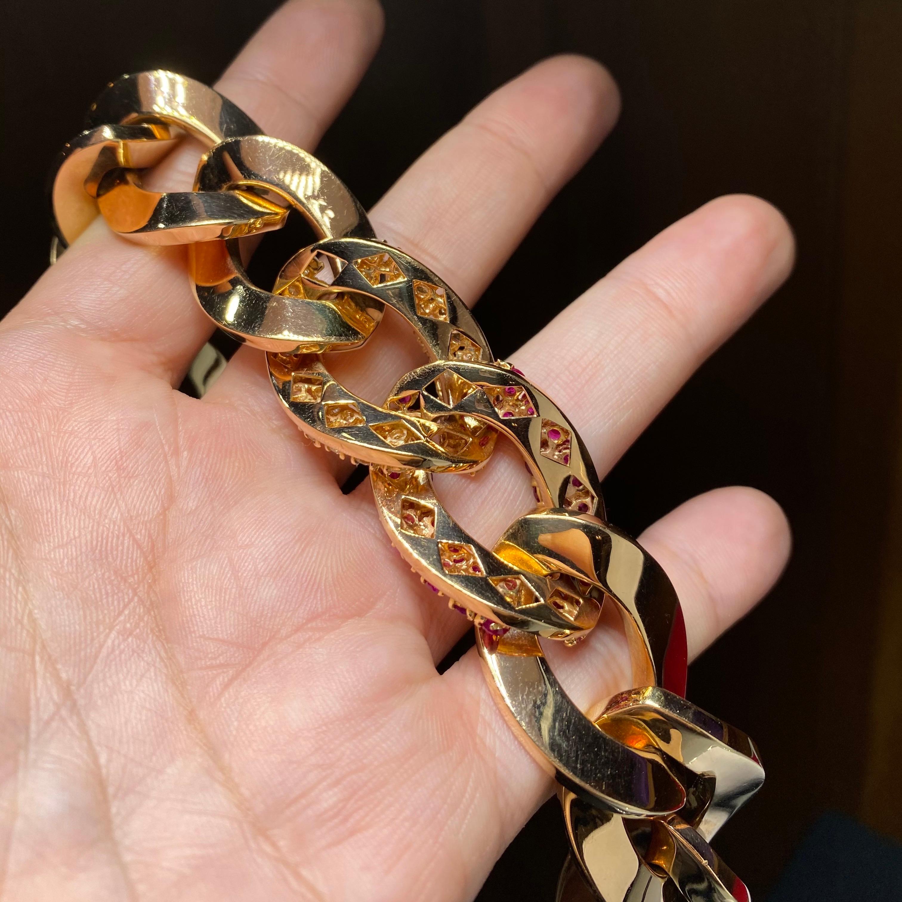 Fani Gioielli Vintage Rubin-Diamant-Paar Armbänder, umwandelbare Halskette aus Roségold 1