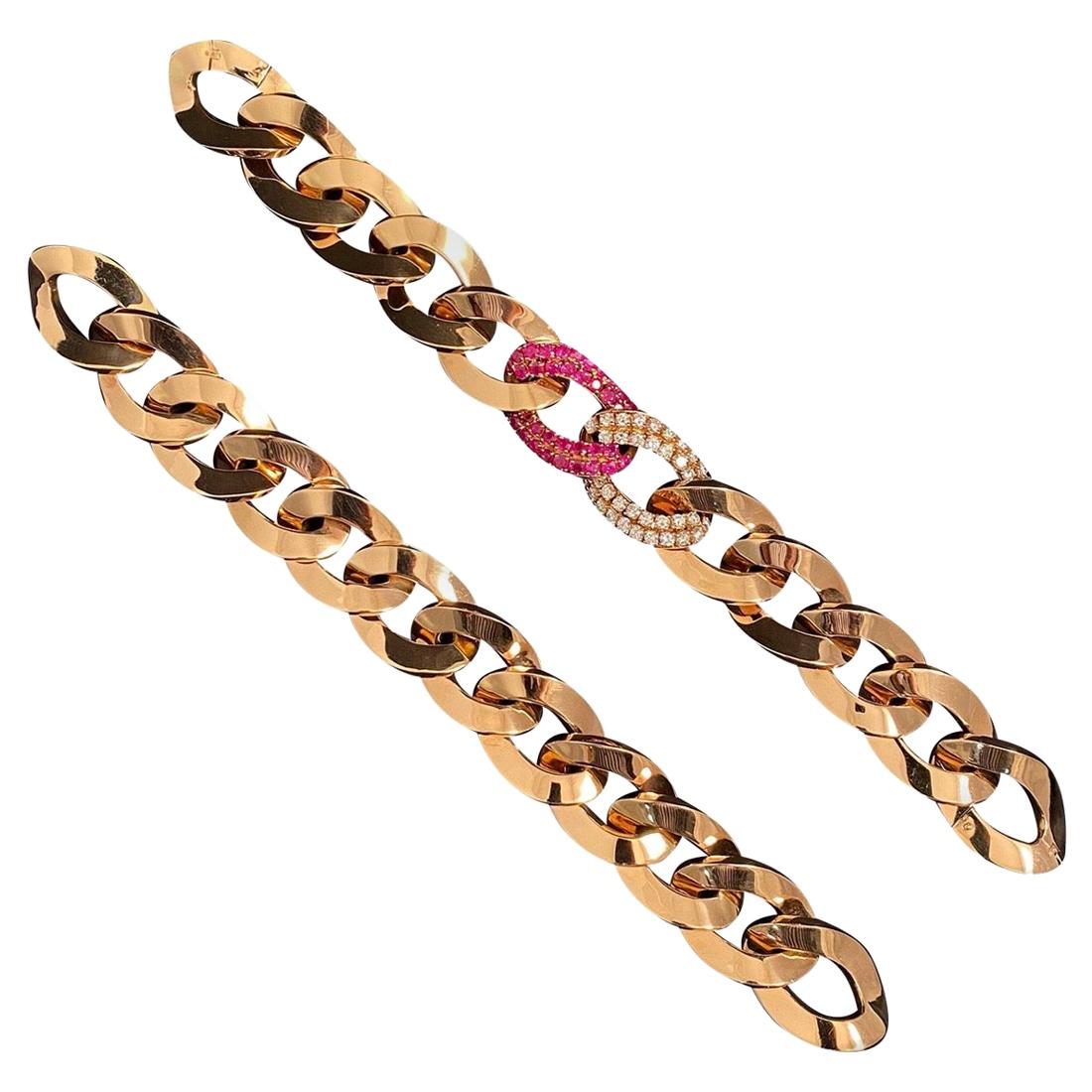 Fani Gioielli Vintage Ruby Diamond Pair Bracelets Convertible Necklace Rose Gold
